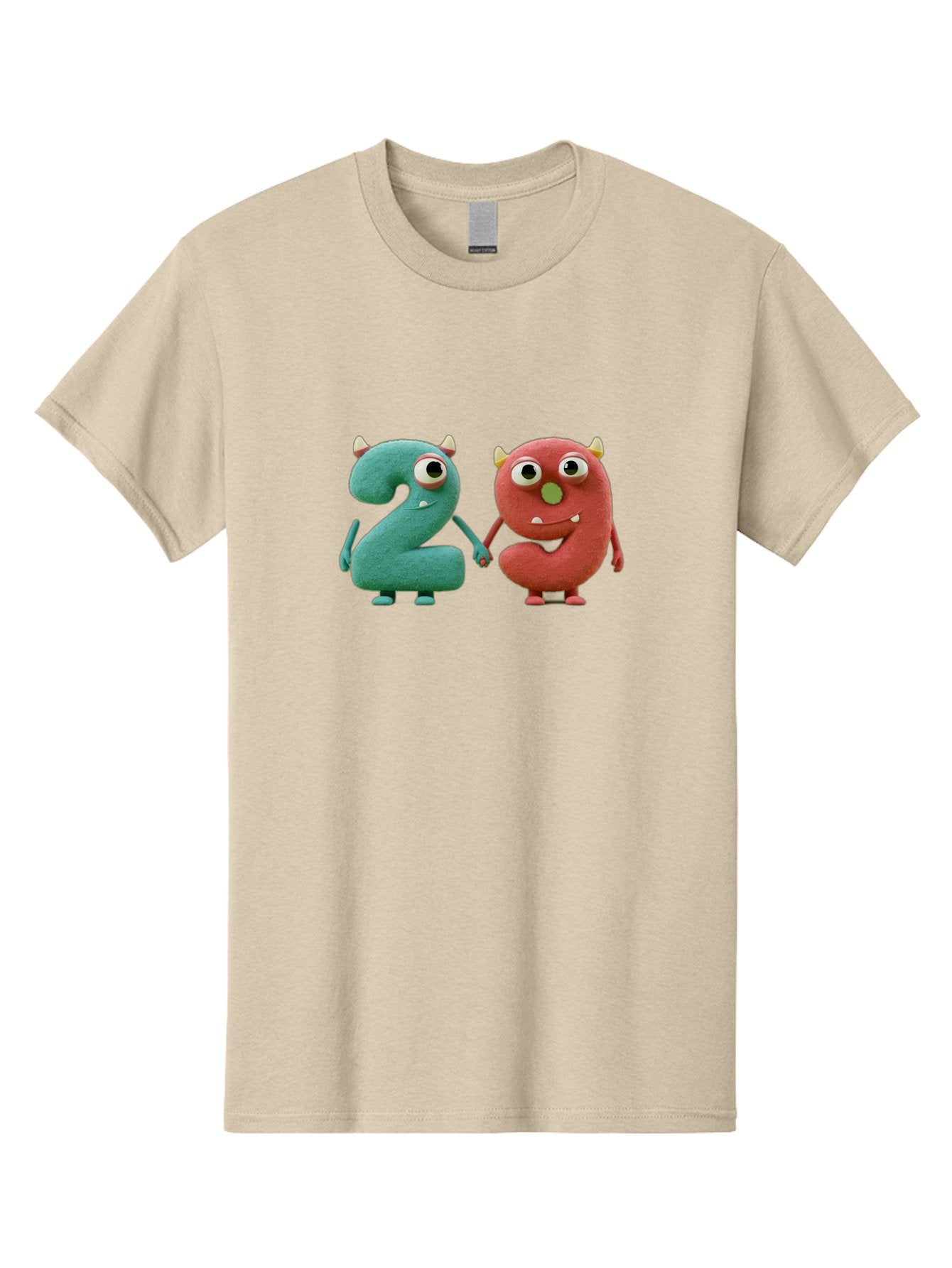 2-Monsters Men'S Graphic Tee, 100% Cotton, Comfortable Casual Summer Wear, Machine Washable, Monster Numbers, Cute Creatures, Colorful Characters, Playful Design, Funny Eyes, Holding Hands, Learning Numbers, Kid'S Education, Cartoon Style, Bab610 3