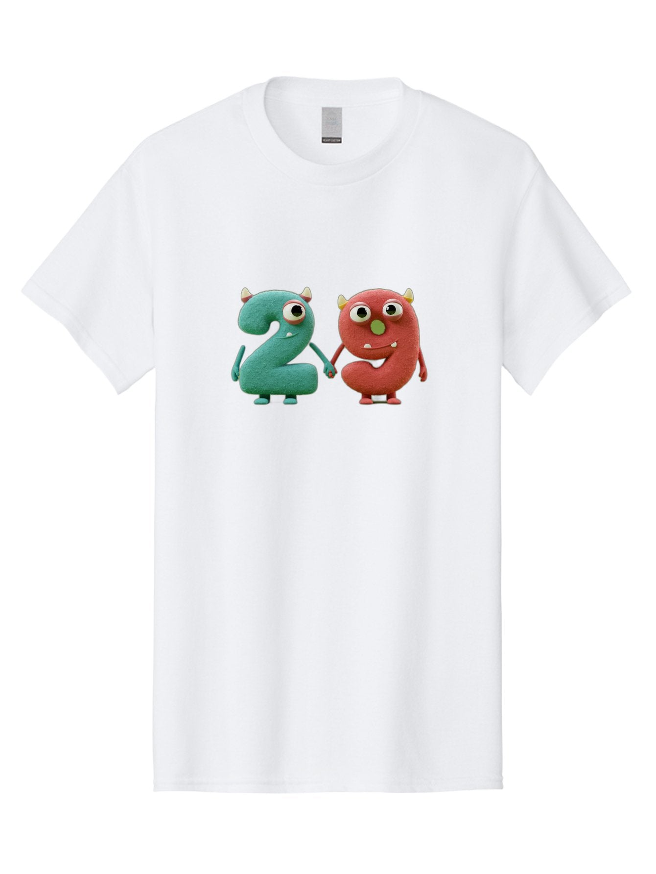 2-Monsters Men'S Graphic Tee, 100% Cotton, Comfortable Casual Summer Wear, Machine Washable, Monster Numbers, Cute Creatures, Colorful Characters, Playful Design, Funny Eyes, Holding Hands, Learning Numbers, Kid'S Education, Cartoon Style, Bab610 4