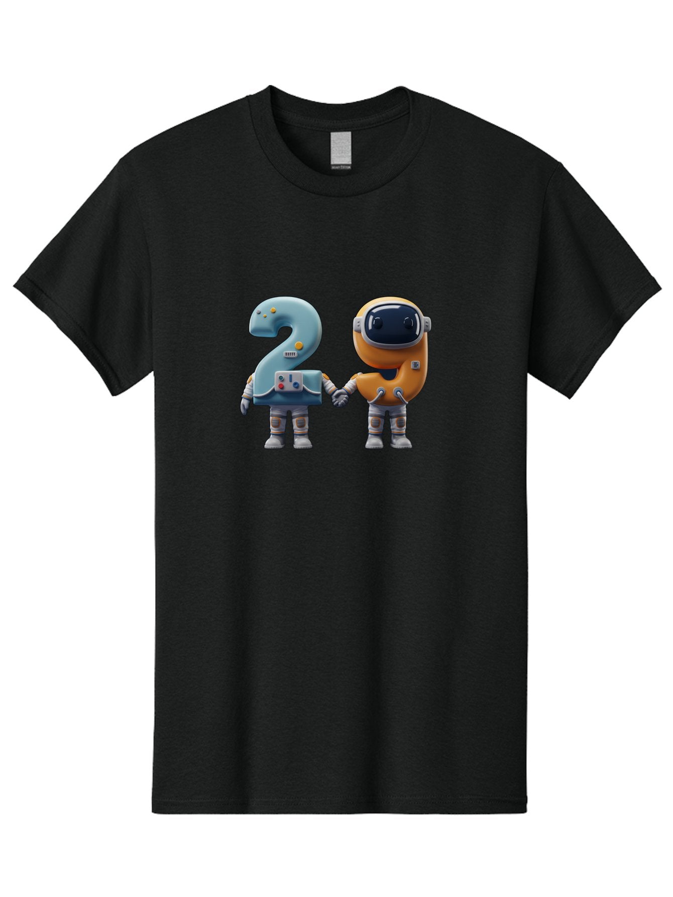 2-Robots Men'S Graphic Tee, 100% Cotton, Comfortable Casual Summer Wear, Machine Washable, 3D Rendered Robots, Robot Holding Number 2, Futuristic Design, Robotic Figures, Hand In Hand Robots, Orange And Blue Robots, Space Age, Robotics, Bab611 7
