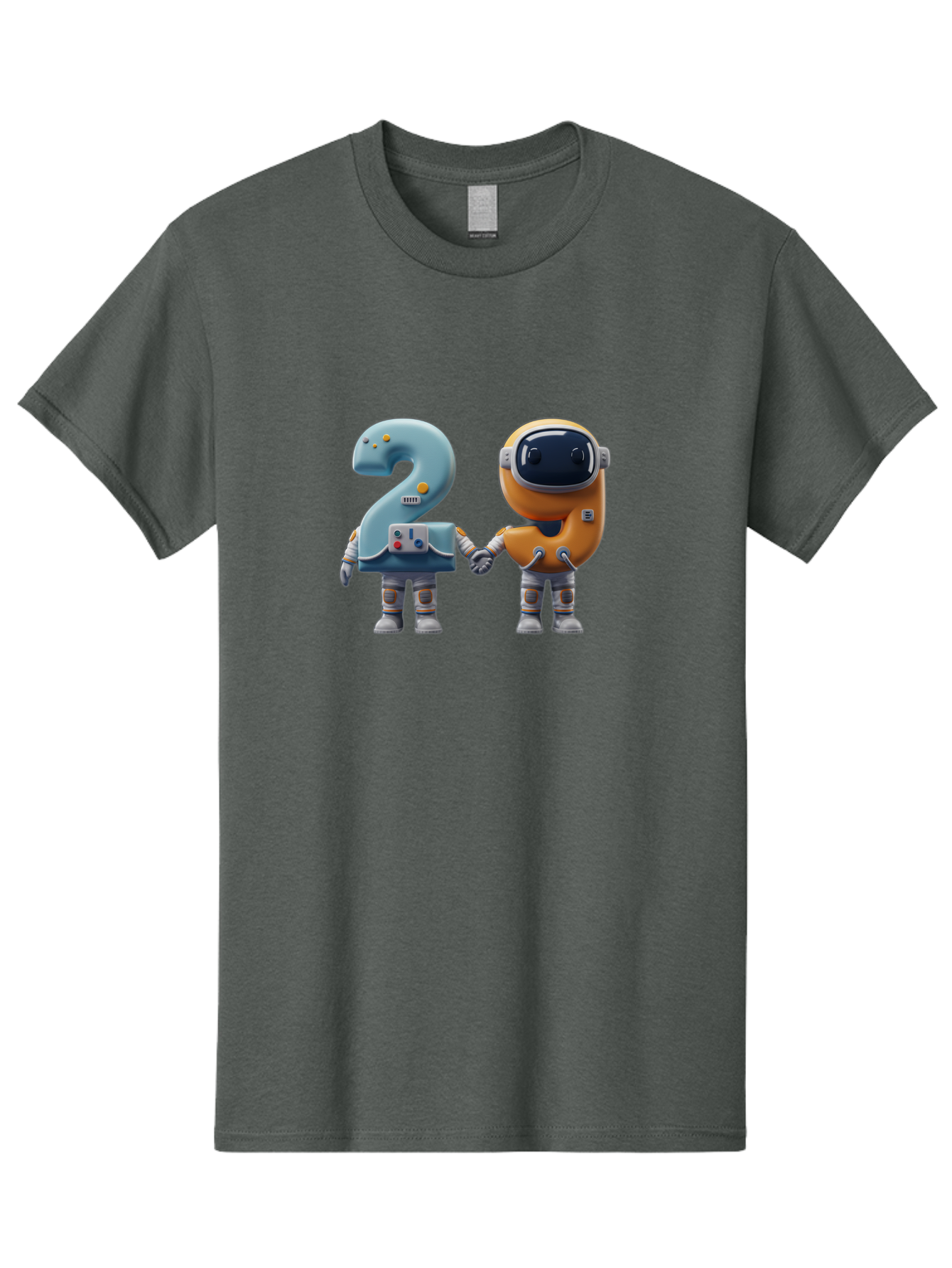 2-Robots Men'S Graphic Tee, 100% Cotton, Comfortable Casual Summer Wear, Machine Washable, 3D Rendered Robots, Robot Holding Number 2, Futuristic Design, Robotic Figures, Hand In Hand Robots, Orange And Blue Robots, Space Age, Robotics, Bab611 10