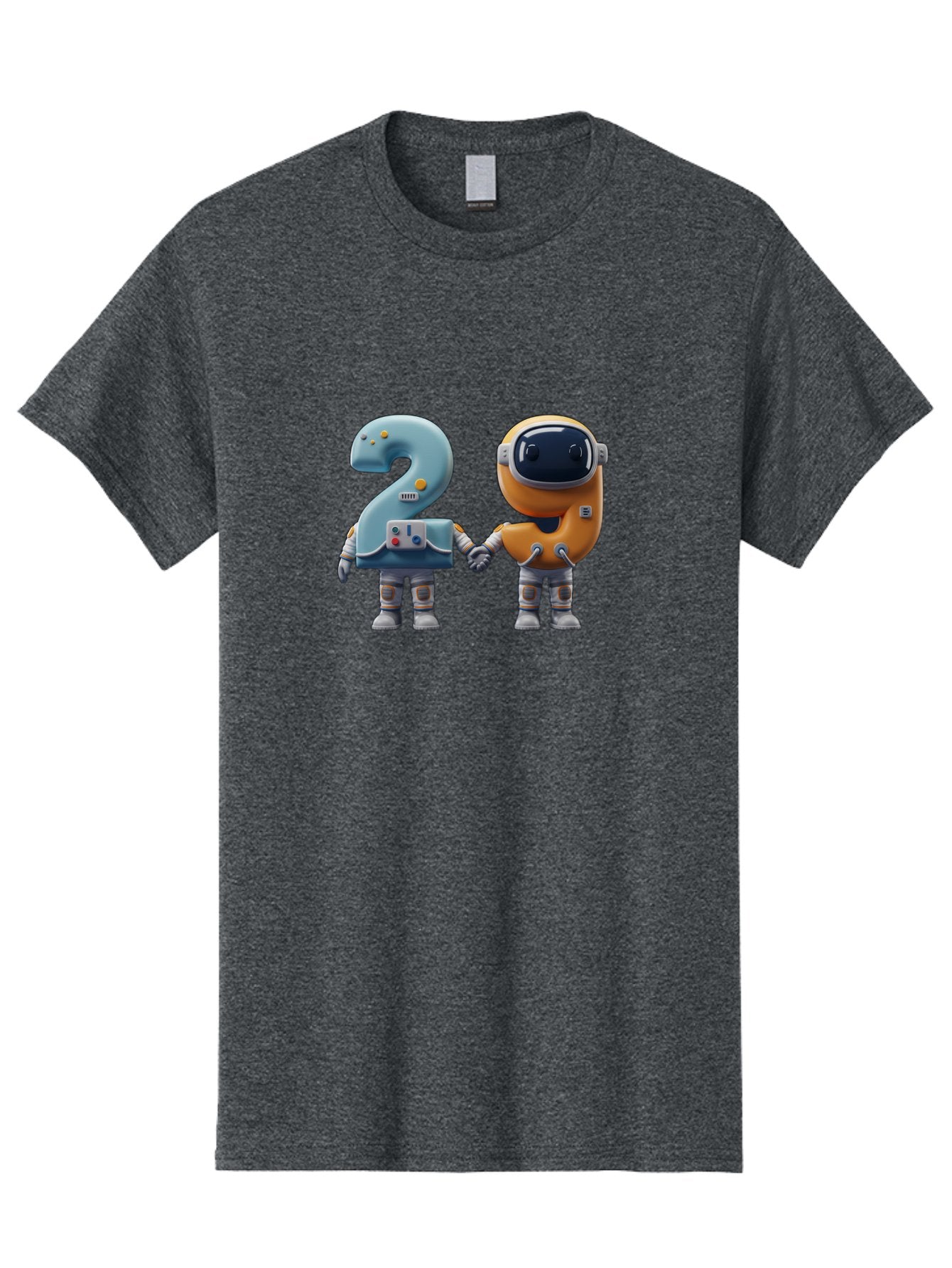 2-Robots Men'S Graphic Tee, 100% Cotton, Comfortable Casual Summer Wear, Machine Washable, 3D Rendered Robots, Robot Holding Number 2, Futuristic Design, Robotic Figures, Hand In Hand Robots, Orange And Blue Robots, Space Age, Robotics, Bab611 12