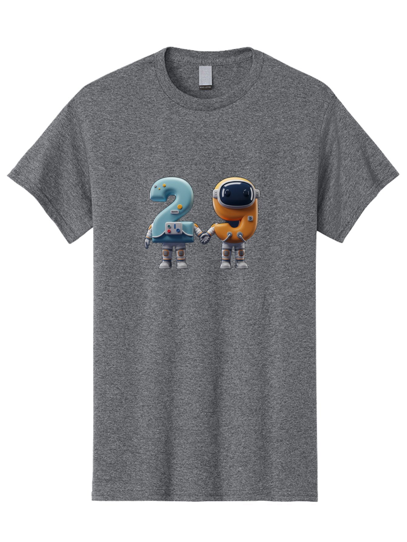 2-Robots Men'S Graphic Tee, 100% Cotton, Comfortable Casual Summer Wear, Machine Washable, 3D Rendered Robots, Robot Holding Number 2, Futuristic Design, Robotic Figures, Hand In Hand Robots, Orange And Blue Robots, Space Age, Robotics, Bab611 15