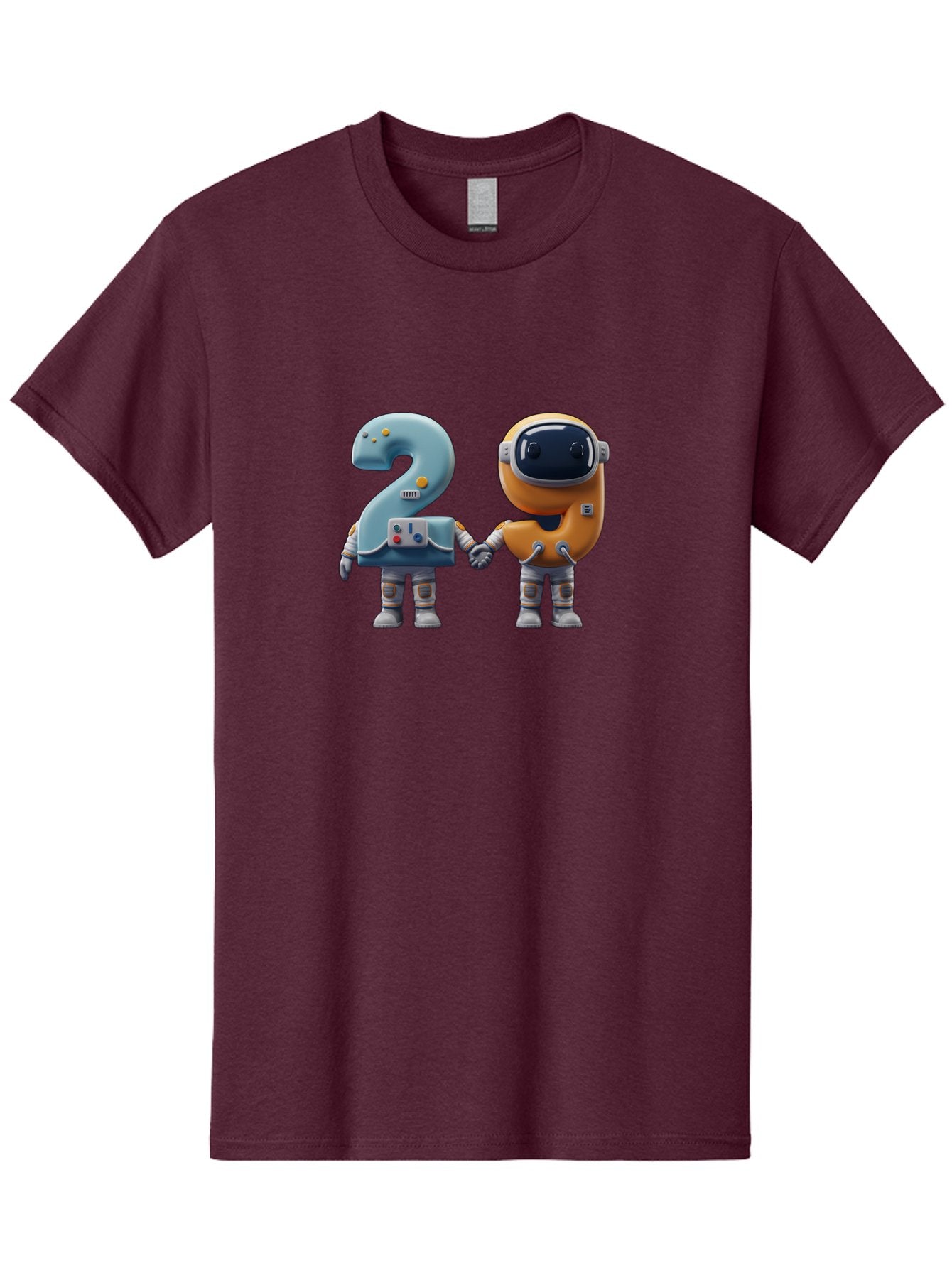 2-Robots Men'S Graphic Tee, 100% Cotton, Comfortable Casual Summer Wear, Machine Washable, 3D Rendered Robots, Robot Holding Number 2, Futuristic Design, Robotic Figures, Hand In Hand Robots, Orange And Blue Robots, Space Age, Robotics, Bab611 13