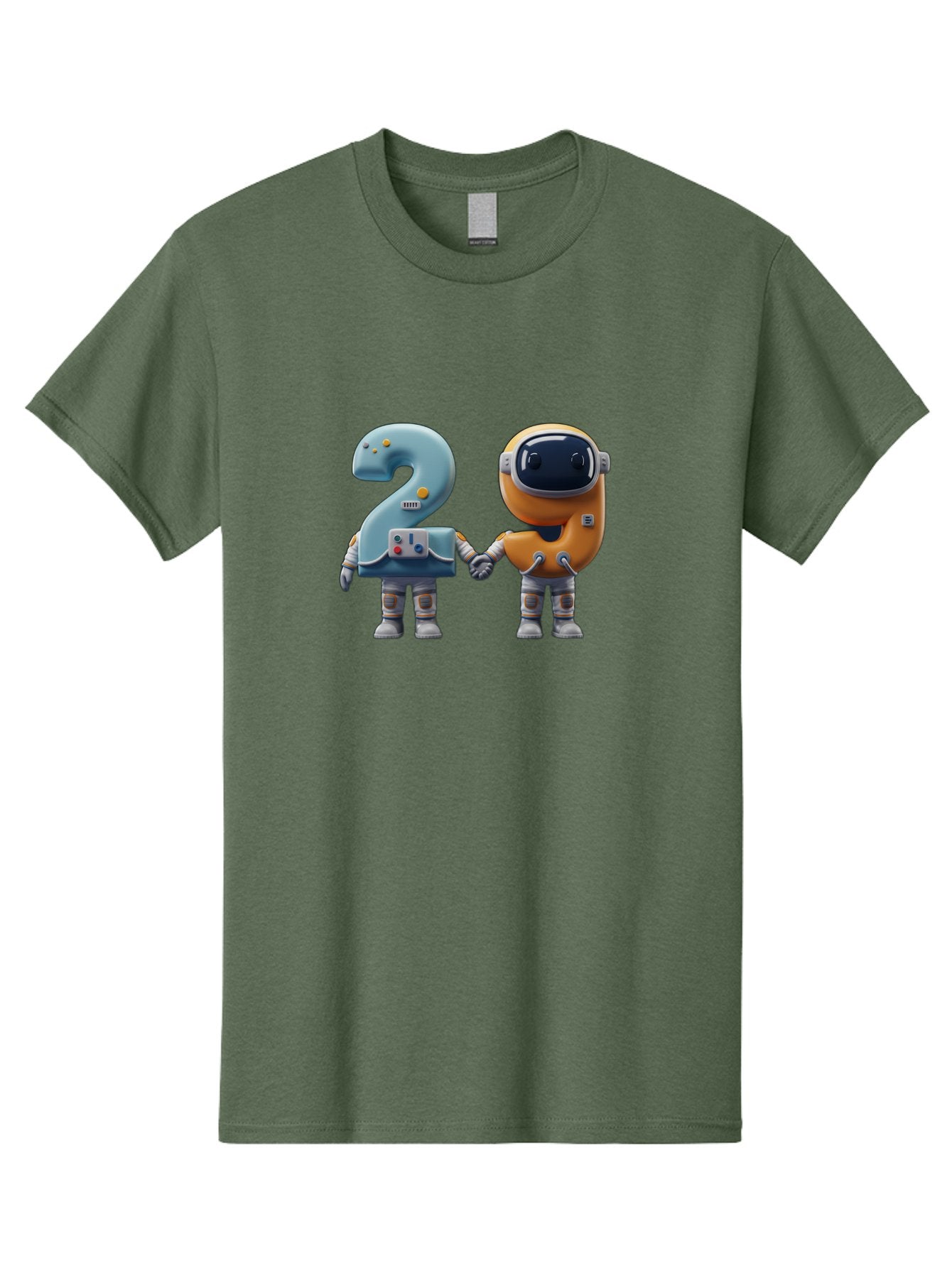2-Robots Men'S Graphic Tee, 100% Cotton, Comfortable Casual Summer Wear, Machine Washable, 3D Rendered Robots, Robot Holding Number 2, Futuristic Design, Robotic Figures, Hand In Hand Robots, Orange And Blue Robots, Space Age, Robotics, Bab611 14