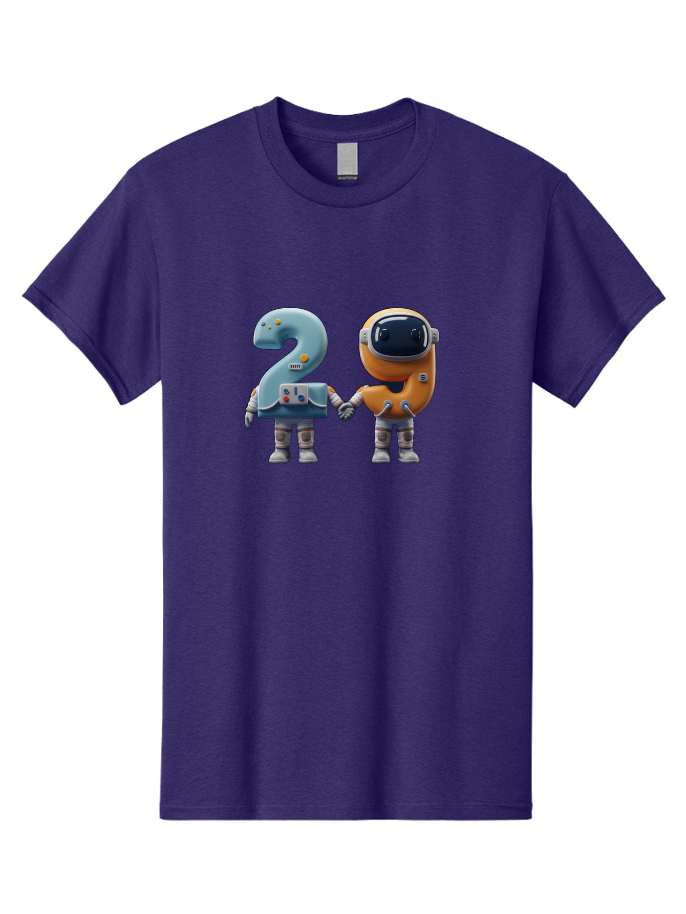 2-Robots Men'S Graphic Tee, 100% Cotton, Comfortable Casual Summer Wear, Machine Washable, 3D Rendered Robots, Robot Holding Number 2, Futuristic Design, Robotic Figures, Hand In Hand Robots, Orange And Blue Robots, Space Age, Robotics, Bab611 9