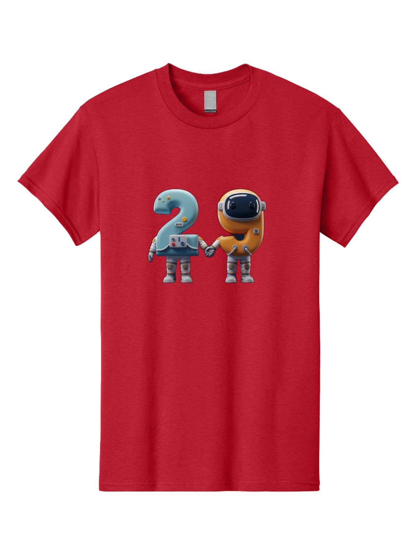 2-Robots Men'S Graphic Tee, 100% Cotton, Comfortable Casual Summer Wear, Machine Washable, 3D Rendered Robots, Robot Holding Number 2, Futuristic Design, Robotic Figures, Hand In Hand Robots, Orange And Blue Robots, Space Age, Robotics, Bab611 8