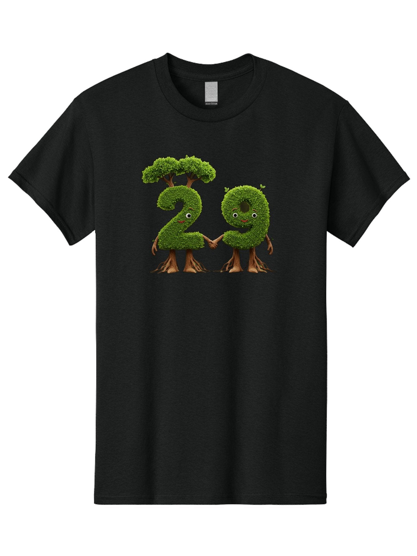 20 Men'S Graphic Tee, 100% Cotton, Comfortable Casual Summer Wear, Machine Washable, Topiary Numbers, Hand In Hand, Numbers 2 And 4, Foliage Characters, Leafy Figures, Green Numbers, Happy Faces, Whimsical Design, Nature-Inspired Art, Bab612 14
