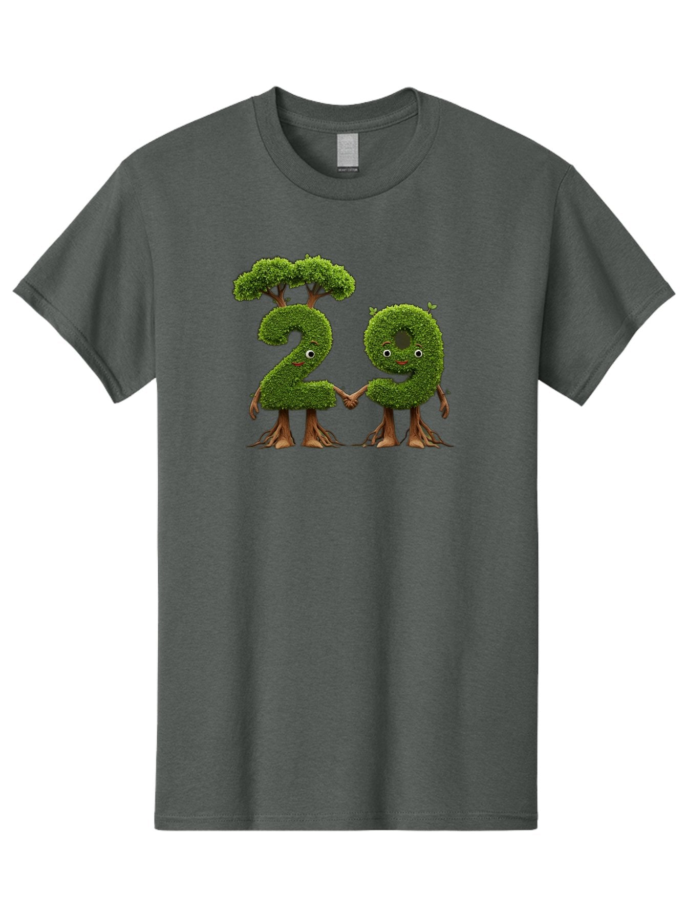 20 Men'S Graphic Tee, 100% Cotton, Comfortable Casual Summer Wear, Machine Washable, Topiary Numbers, Hand In Hand, Numbers 2 And 4, Foliage Characters, Leafy Figures, Green Numbers, Happy Faces, Whimsical Design, Nature-Inspired Art, Bab612