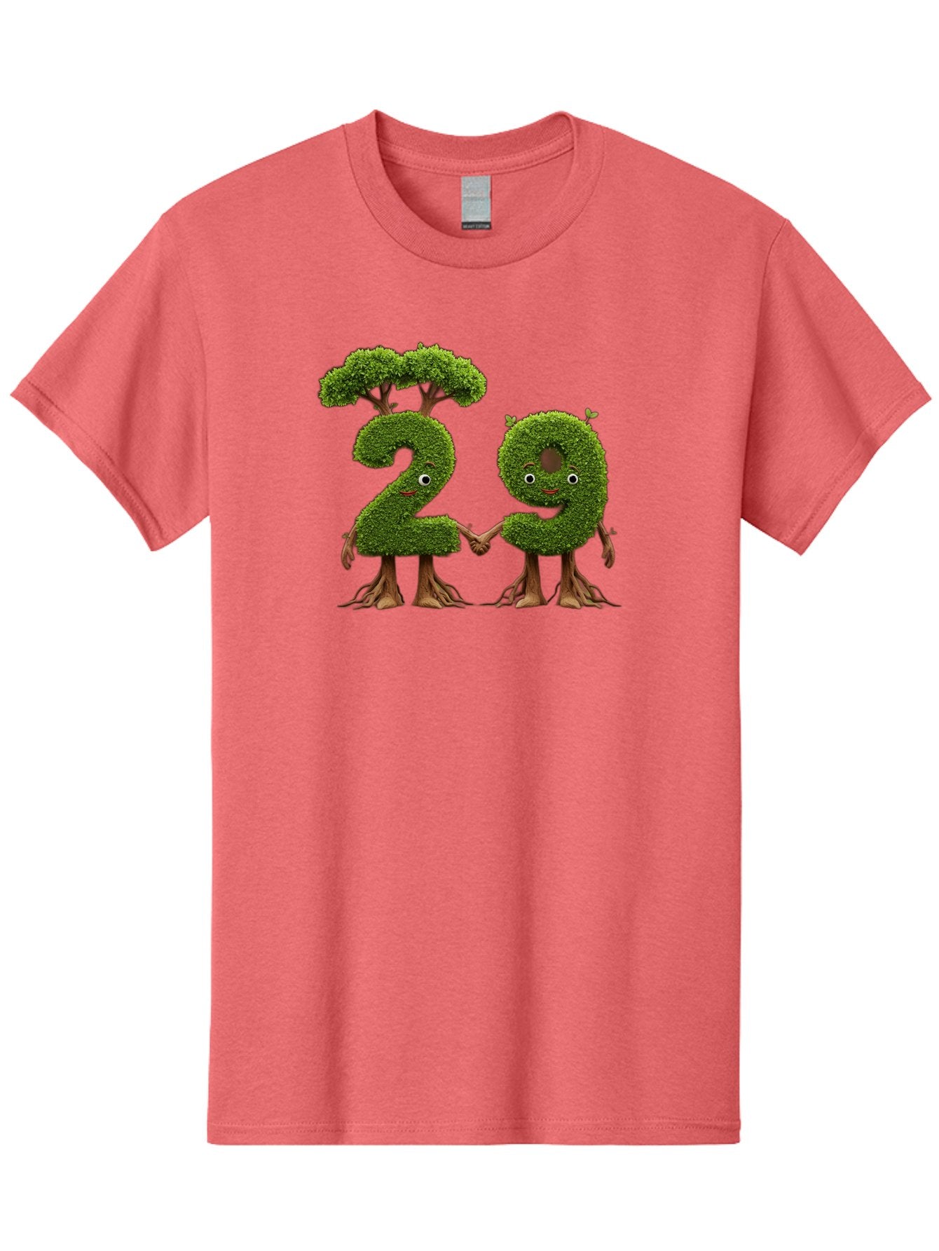 20 Men'S Graphic Tee, 100% Cotton, Comfortable Casual Summer Wear, Machine Washable, Topiary Numbers, Hand In Hand, Numbers 2 And 4, Foliage Characters, Leafy Figures, Green Numbers, Happy Faces, Whimsical Design, Nature-Inspired Art, Bab612 15