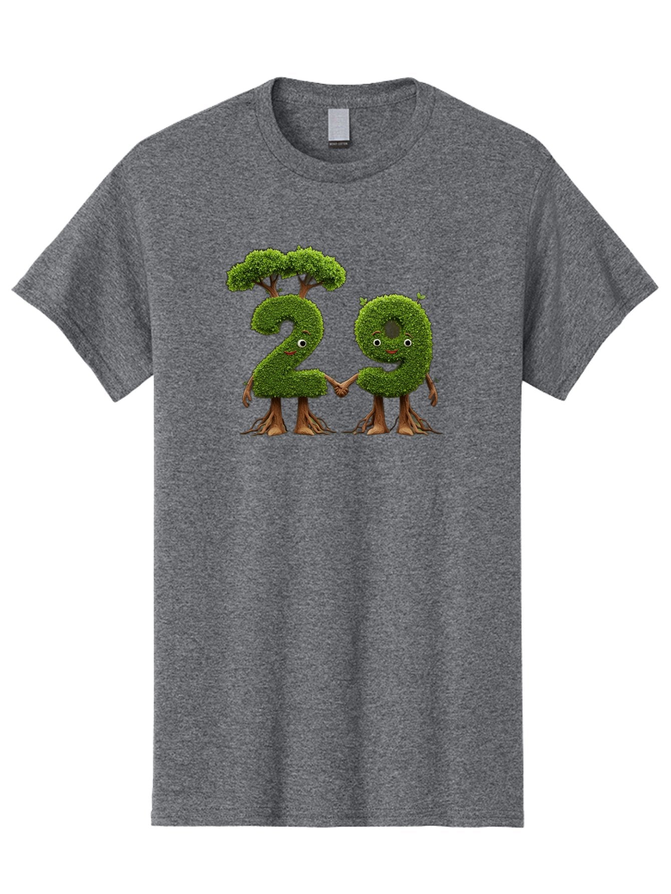 20 Men'S Graphic Tee, 100% Cotton, Comfortable Casual Summer Wear, Machine Washable, Topiary Numbers, Hand In Hand, Numbers 2 And 4, Foliage Characters, Leafy Figures, Green Numbers, Happy Faces, Whimsical Design, Nature-Inspired Art, Bab612 10
