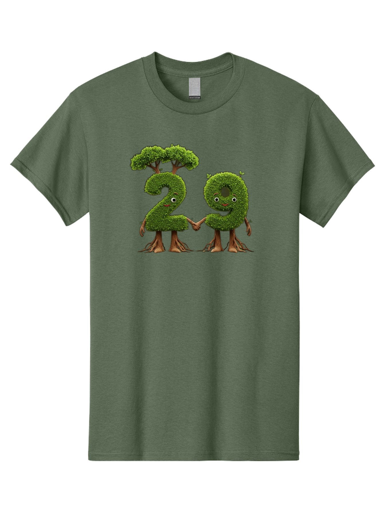 20 Men'S Graphic Tee, 100% Cotton, Comfortable Casual Summer Wear, Machine Washable, Topiary Numbers, Hand In Hand, Numbers 2 And 4, Foliage Characters, Leafy Figures, Green Numbers, Happy Faces, Whimsical Design, Nature-Inspired Art, Bab612 12