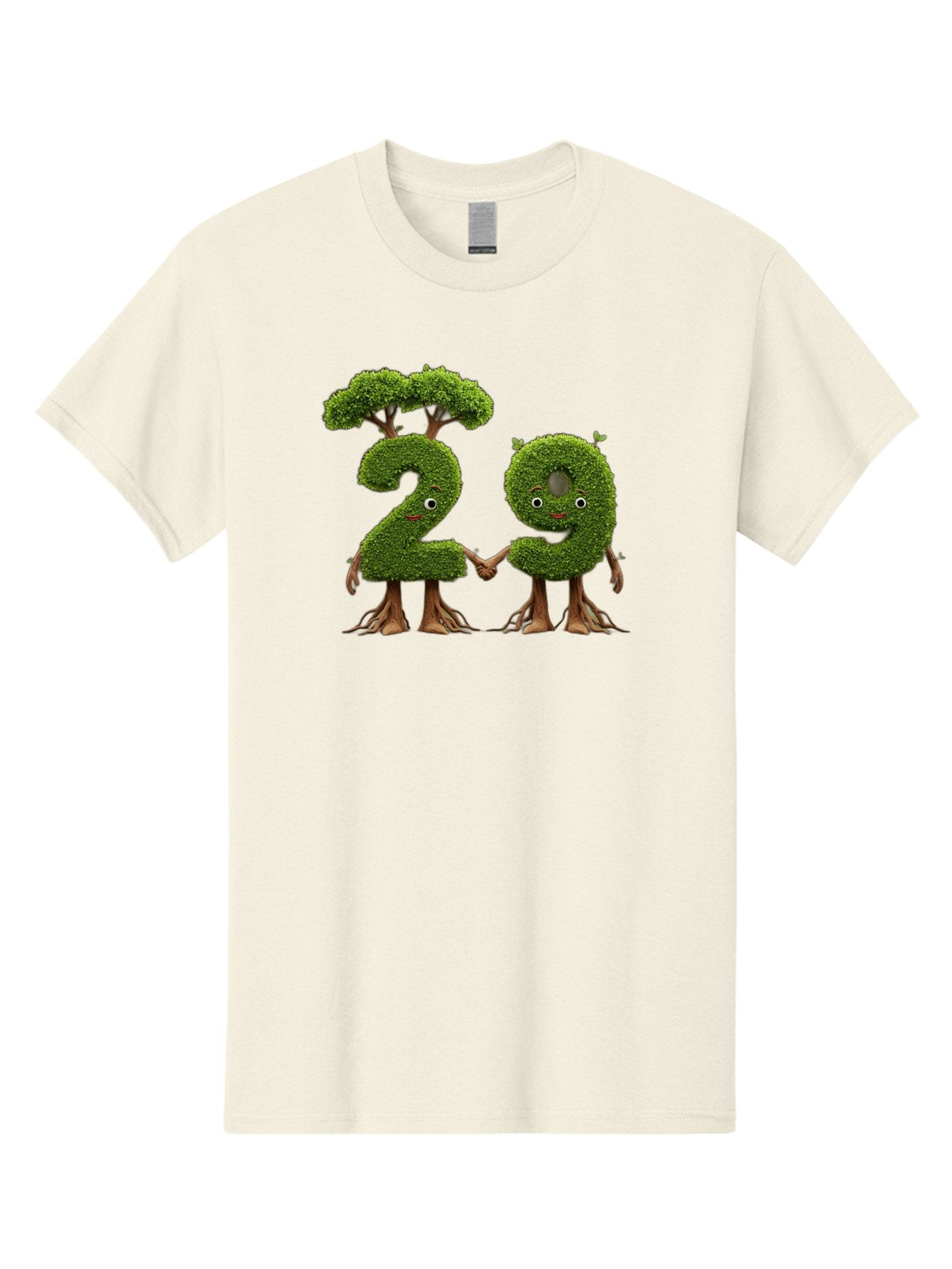 20 Men'S Graphic Tee, 100% Cotton, Comfortable Casual Summer Wear, Machine Washable, Topiary Numbers, Hand In Hand, Numbers 2 And 4, Foliage Characters, Leafy Figures, Green Numbers, Happy Faces, Whimsical Design, Nature-Inspired Art, Bab612 8