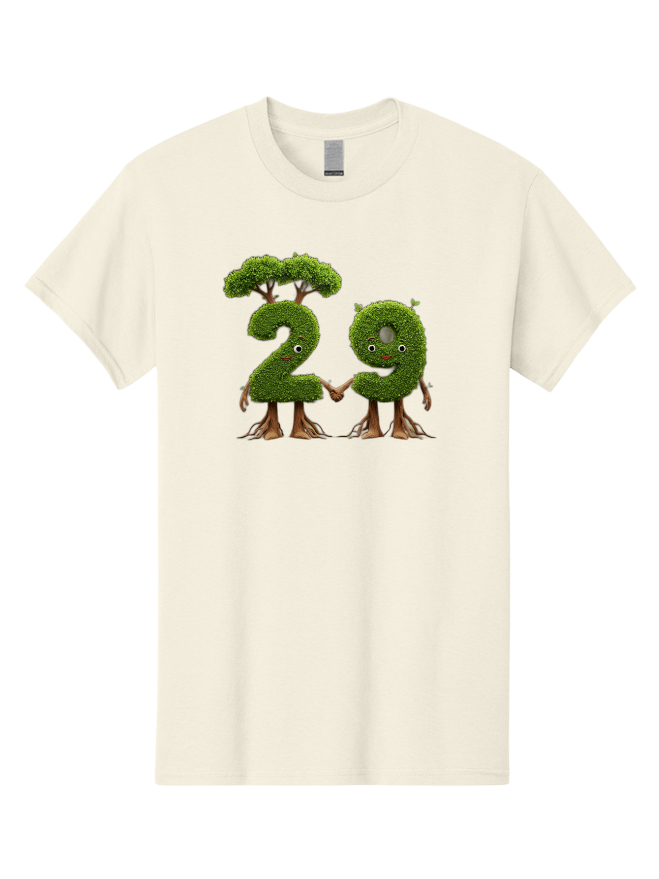 20 Men'S Graphic Tee, 100% Cotton, Comfortable Casual Summer Wear, Machine Washable, Topiary Numbers, Hand In Hand, Numbers 2 And 4, Foliage Characters, Leafy Figures, Green Numbers, Happy Faces, Whimsical Design, Nature-Inspired Art, Bab612 6