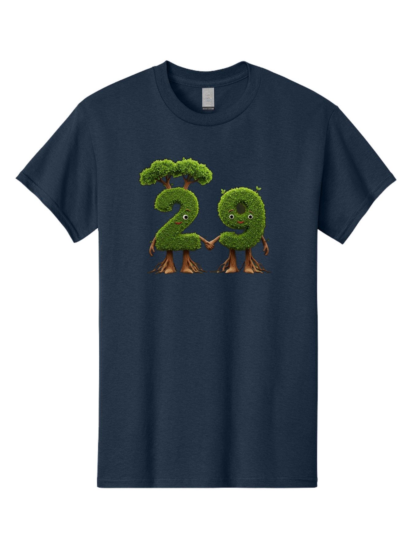 20 Men'S Graphic Tee, 100% Cotton, Comfortable Casual Summer Wear, Machine Washable, Topiary Numbers, Hand In Hand, Numbers 2 And 4, Foliage Characters, Leafy Figures, Green Numbers, Happy Faces, Whimsical Design, Nature-Inspired Art, Bab612 6
