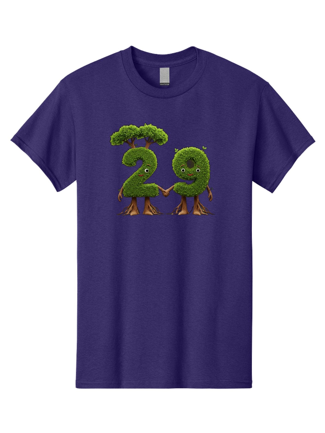 20 Men'S Graphic Tee, 100% Cotton, Comfortable Casual Summer Wear, Machine Washable, Topiary Numbers, Hand In Hand, Numbers 2 And 4, Foliage Characters, Leafy Figures, Green Numbers, Happy Faces, Whimsical Design, Nature-Inspired Art, Bab612 9