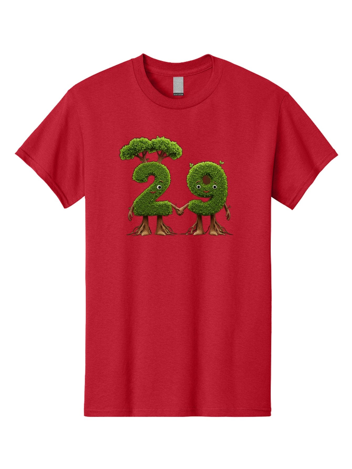 20 Men'S Graphic Tee, 100% Cotton, Comfortable Casual Summer Wear, Machine Washable, Topiary Numbers, Hand In Hand, Numbers 2 And 4, Foliage Characters, Leafy Figures, Green Numbers, Happy Faces, Whimsical Design, Nature-Inspired Art, Bab612 5