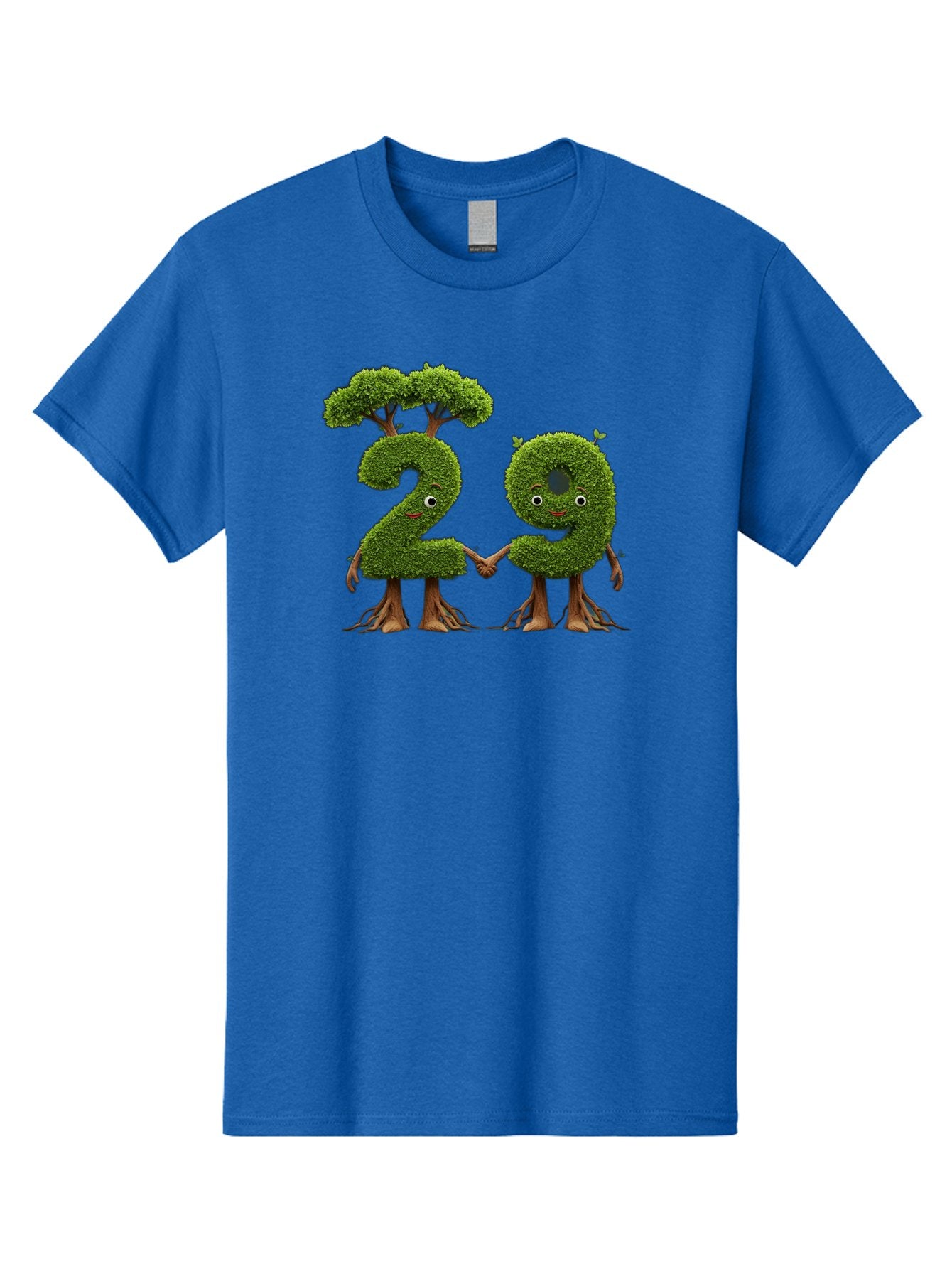 20 Men'S Graphic Tee, 100% Cotton, Comfortable Casual Summer Wear, Machine Washable, Topiary Numbers, Hand In Hand, Numbers 2 And 4, Foliage Characters, Leafy Figures, Green Numbers, Happy Faces, Whimsical Design, Nature-Inspired Art, Bab612