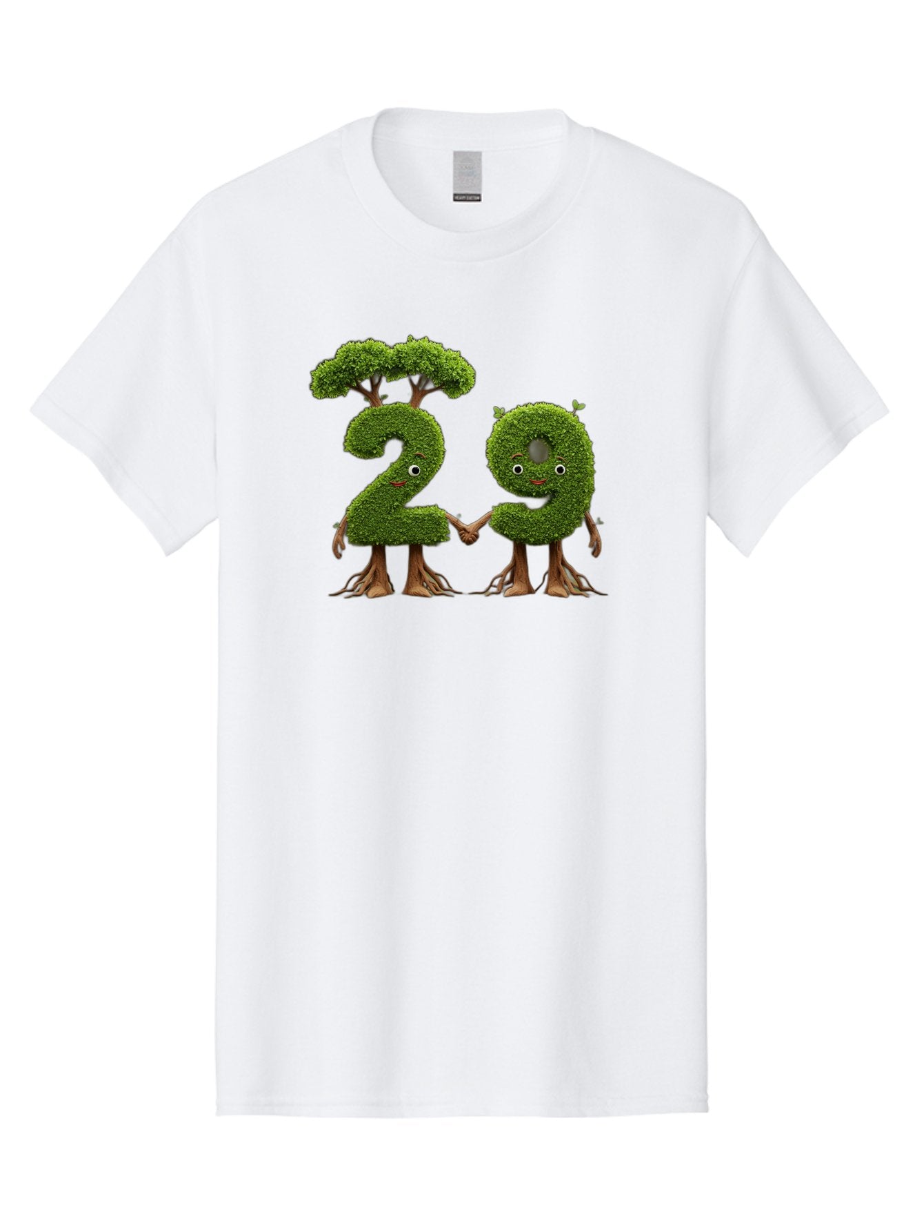 20 Men'S Graphic Tee, 100% Cotton, Comfortable Casual Summer Wear, Machine Washable, Topiary Numbers, Hand In Hand, Numbers 2 And 4, Foliage Characters, Leafy Figures, Green Numbers, Happy Faces, Whimsical Design, Nature-Inspired Art, Bab612 13