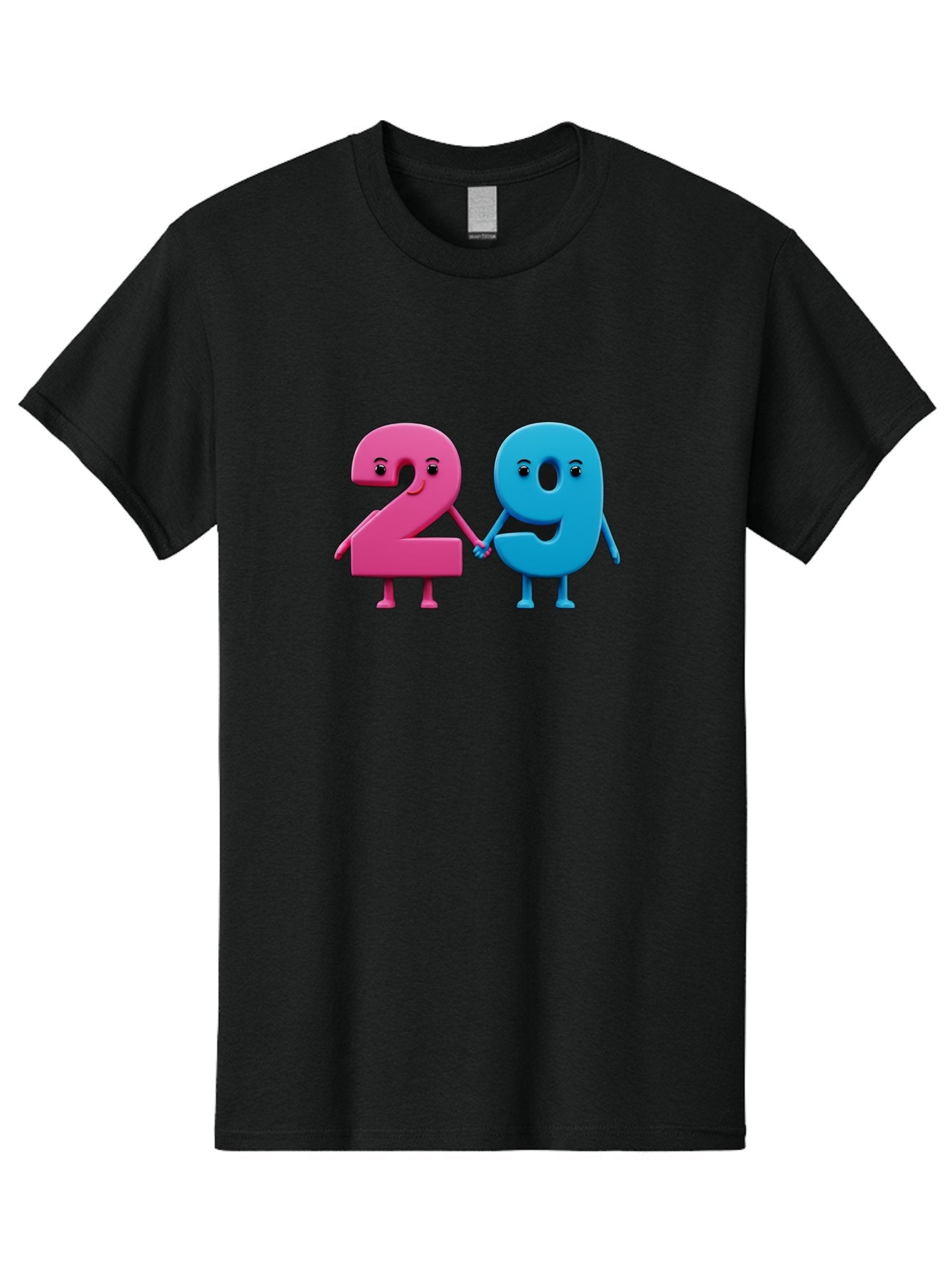 21 Men'S Graphic Tee, 100% Cotton, Comfortable Casual Summer Wear, Machine Washable, Cartoon Numbers 2 And 1, Pink And Blue Characters, Holding Hands, Smiling Faces, Friendly, Cute, Animated, Numbers With Personality, Digital Illustration, Bab613 9
