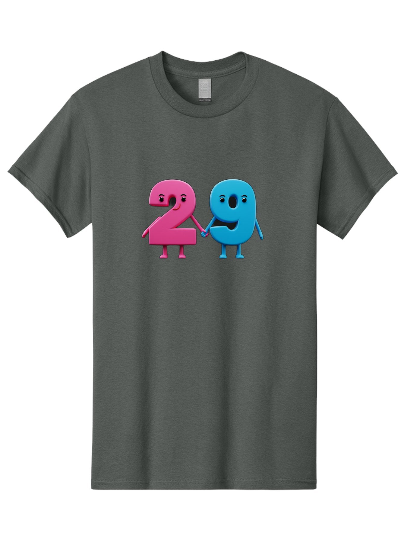 21 Men'S Graphic Tee, 100% Cotton, Comfortable Casual Summer Wear, Machine Washable, Cartoon Numbers 2 And 1, Pink And Blue Characters, Holding Hands, Smiling Faces, Friendly, Cute, Animated, Numbers With Personality, Digital Illustration, Bab613 4