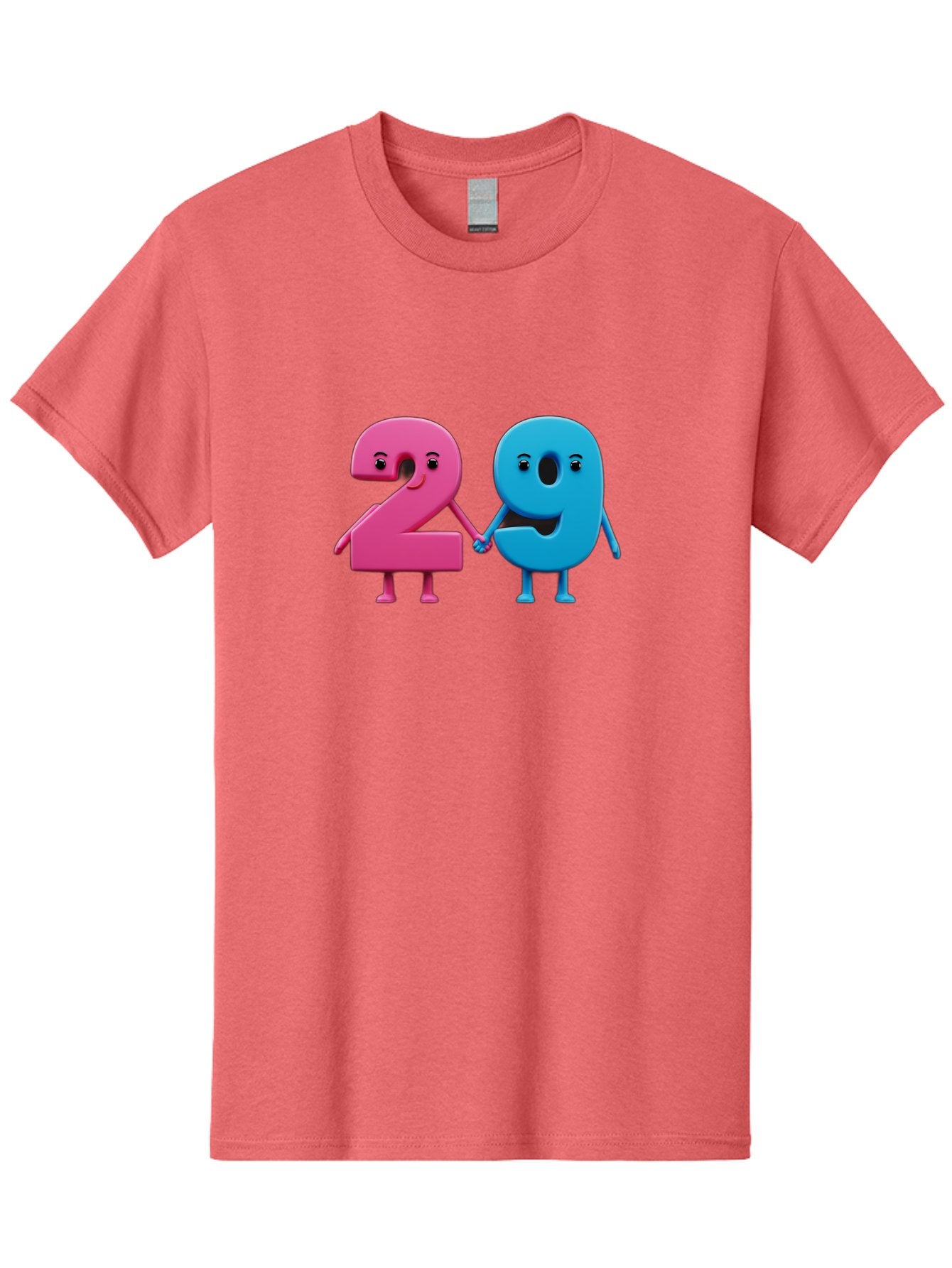 21 Men'S Graphic Tee, 100% Cotton, Comfortable Casual Summer Wear, Machine Washable, Cartoon Numbers 2 And 1, Pink And Blue Characters, Holding Hands, Smiling Faces, Friendly, Cute, Animated, Numbers With Personality, Digital Illustration, Bab613 12