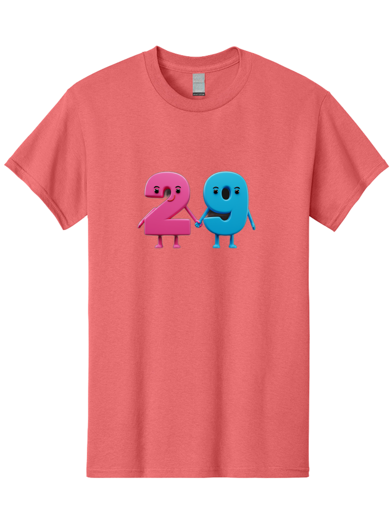 21 Men'S Graphic Tee, 100% Cotton, Comfortable Casual Summer Wear, Machine Washable, Cartoon Numbers 2 And 1, Pink And Blue Characters, Holding Hands, Smiling Faces, Friendly, Cute, Animated, Numbers With Personality, Digital Illustration, Bab613 3
