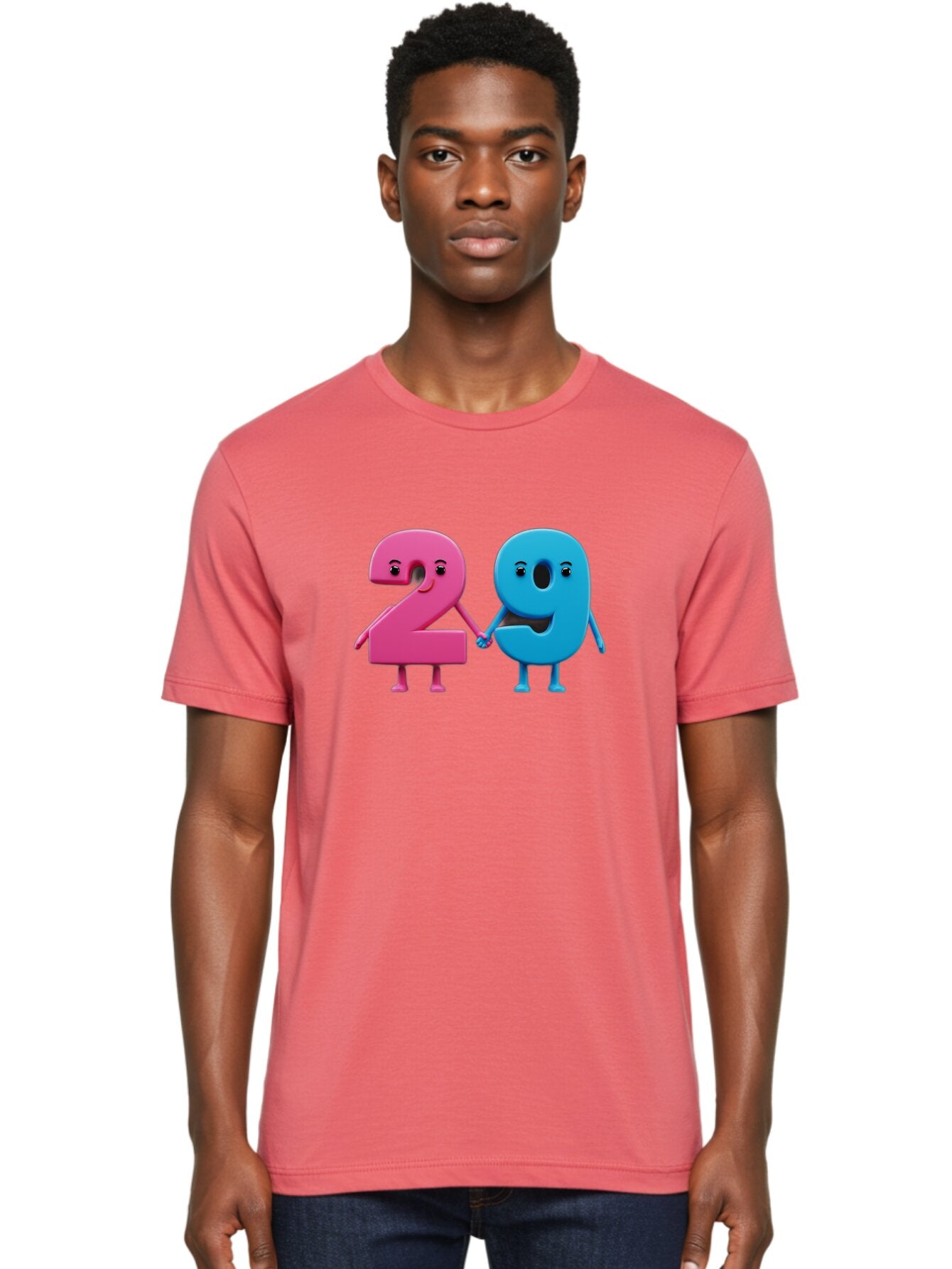 21 Men'S Graphic Tee, 100% Cotton, Comfortable Casual Summer Wear, Machine Washable, Cartoon Numbers 2 And 1, Pink And Blue Characters, Holding Hands, Smiling Faces, Friendly, Cute, Animated, Numbers With Personality, Digital Illustration, Bab613 28