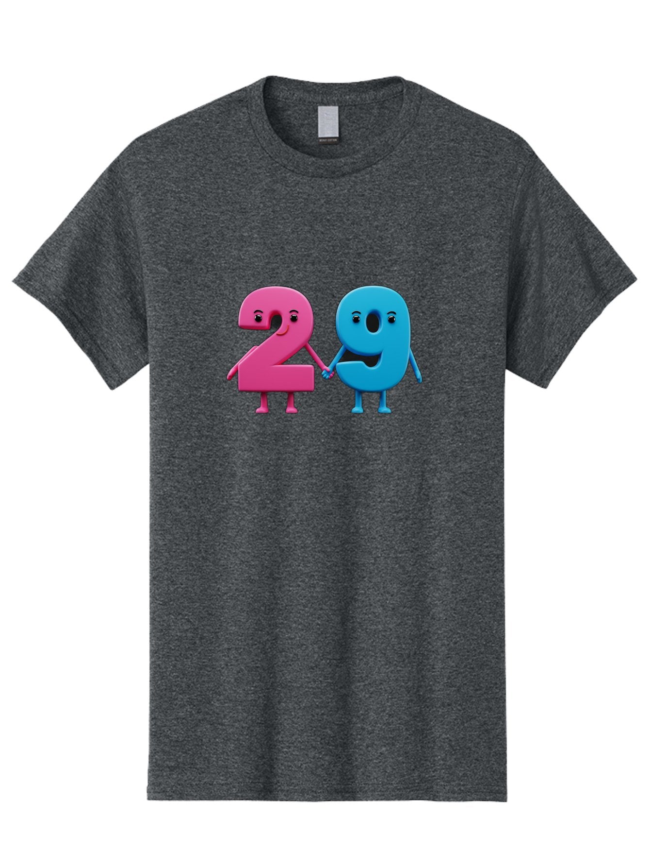 21 Men'S Graphic Tee, 100% Cotton, Comfortable Casual Summer Wear, Machine Washable, Cartoon Numbers 2 And 1, Pink And Blue Characters, Holding Hands, Smiling Faces, Friendly, Cute, Animated, Numbers With Personality, Digital Illustration, Bab613