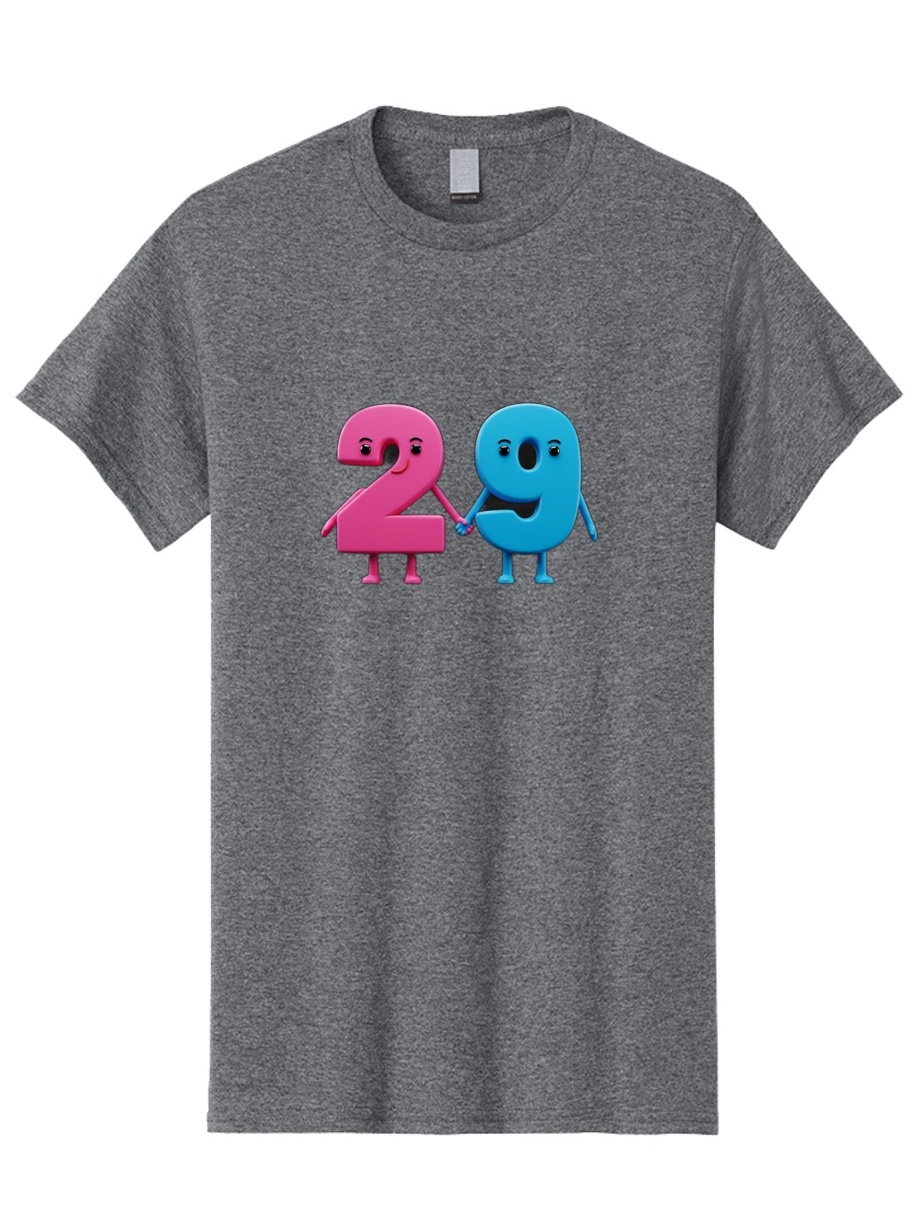 21 Men'S Graphic Tee, 100% Cotton, Comfortable Casual Summer Wear, Machine Washable, Cartoon Numbers 2 And 1, Pink And Blue Characters, Holding Hands, Smiling Faces, Friendly, Cute, Animated, Numbers With Personality, Digital Illustration, Bab613 3