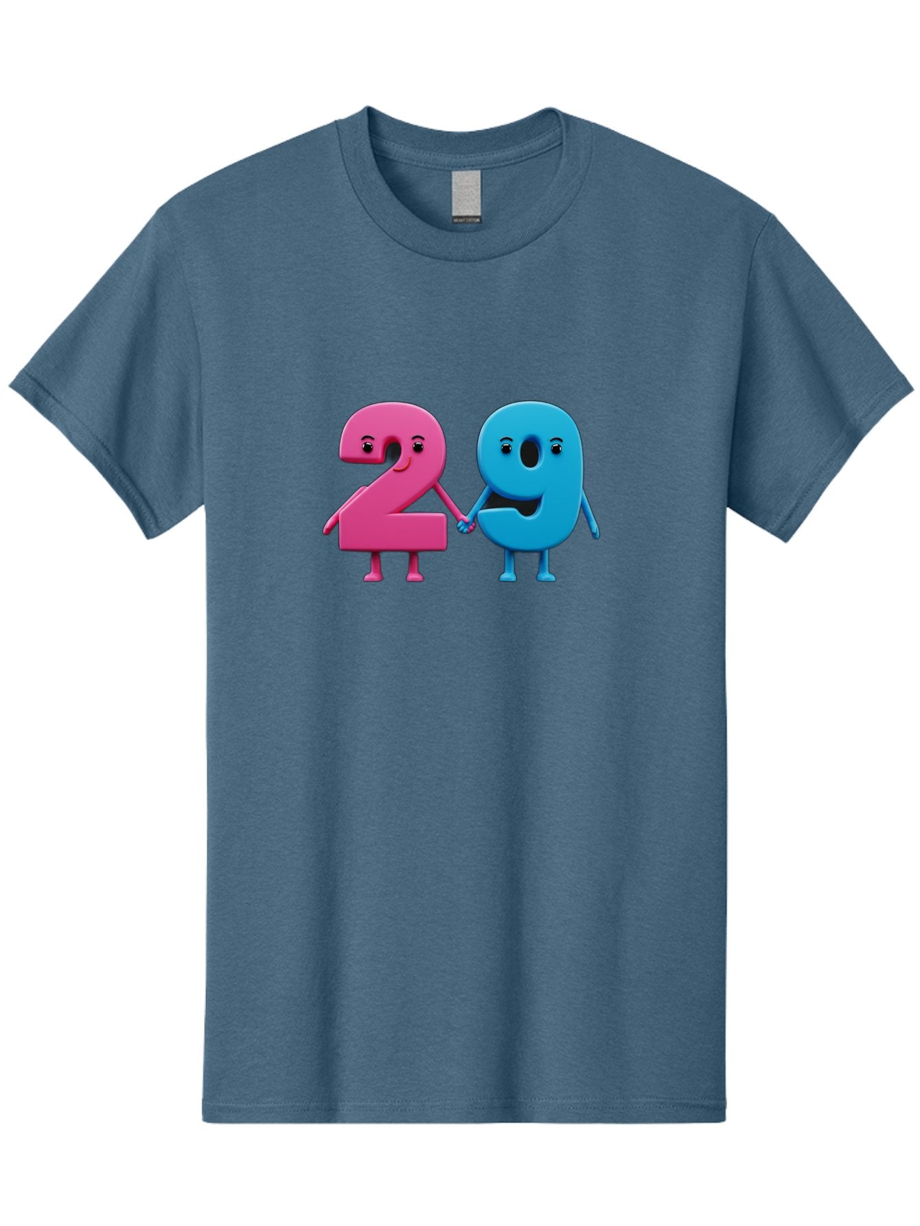 21 Men'S Graphic Tee, 100% Cotton, Comfortable Casual Summer Wear, Machine Washable, Cartoon Numbers 2 And 1, Pink And Blue Characters, Holding Hands, Smiling Faces, Friendly, Cute, Animated, Numbers With Personality, Digital Illustration, Bab613 15