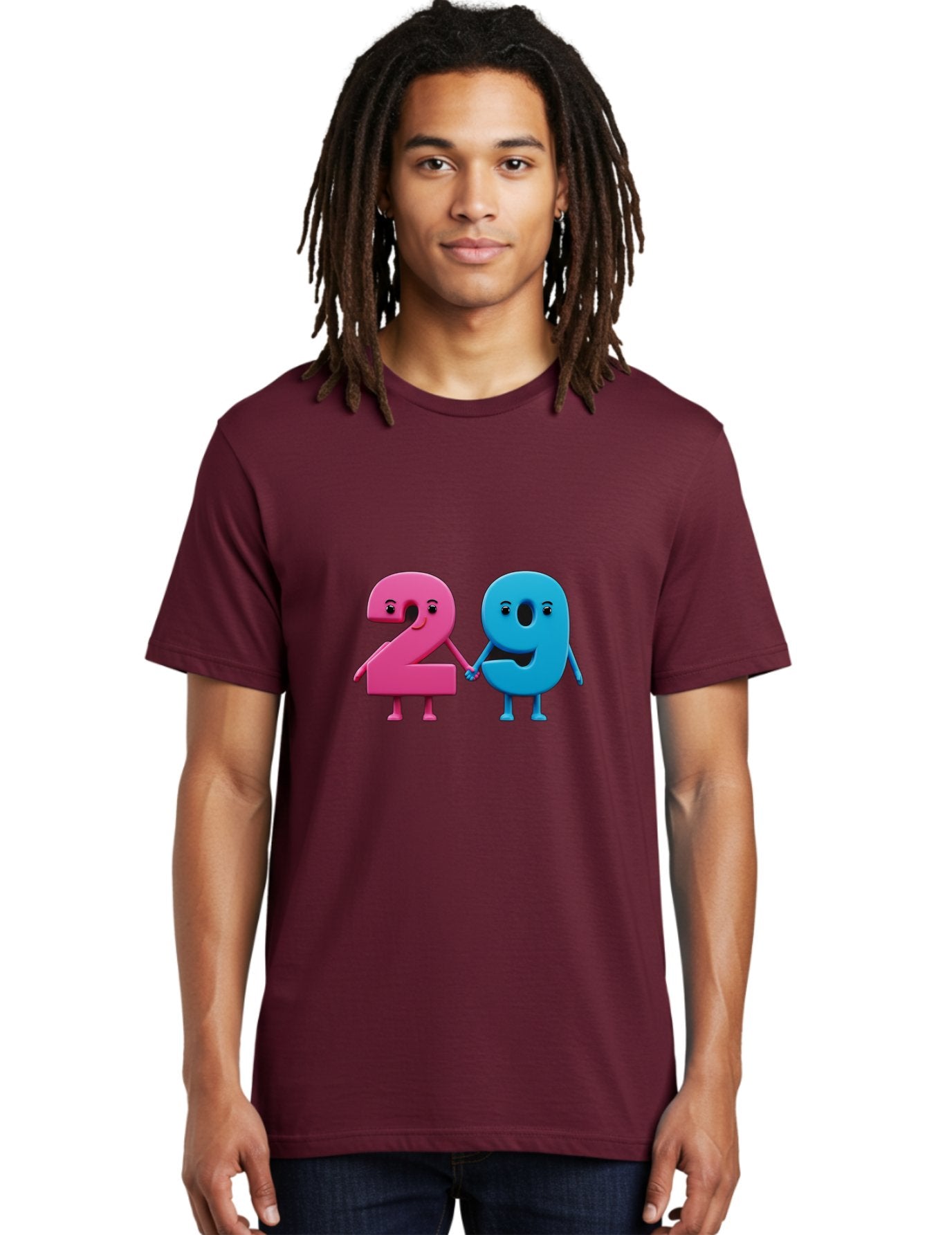 21 Men'S Graphic Tee, 100% Cotton, Comfortable Casual Summer Wear, Machine Washable, Cartoon Numbers 2 And 1, Pink And Blue Characters, Holding Hands, Smiling Faces, Friendly, Cute, Animated, Numbers With Personality, Digital Illustration, Bab613 24