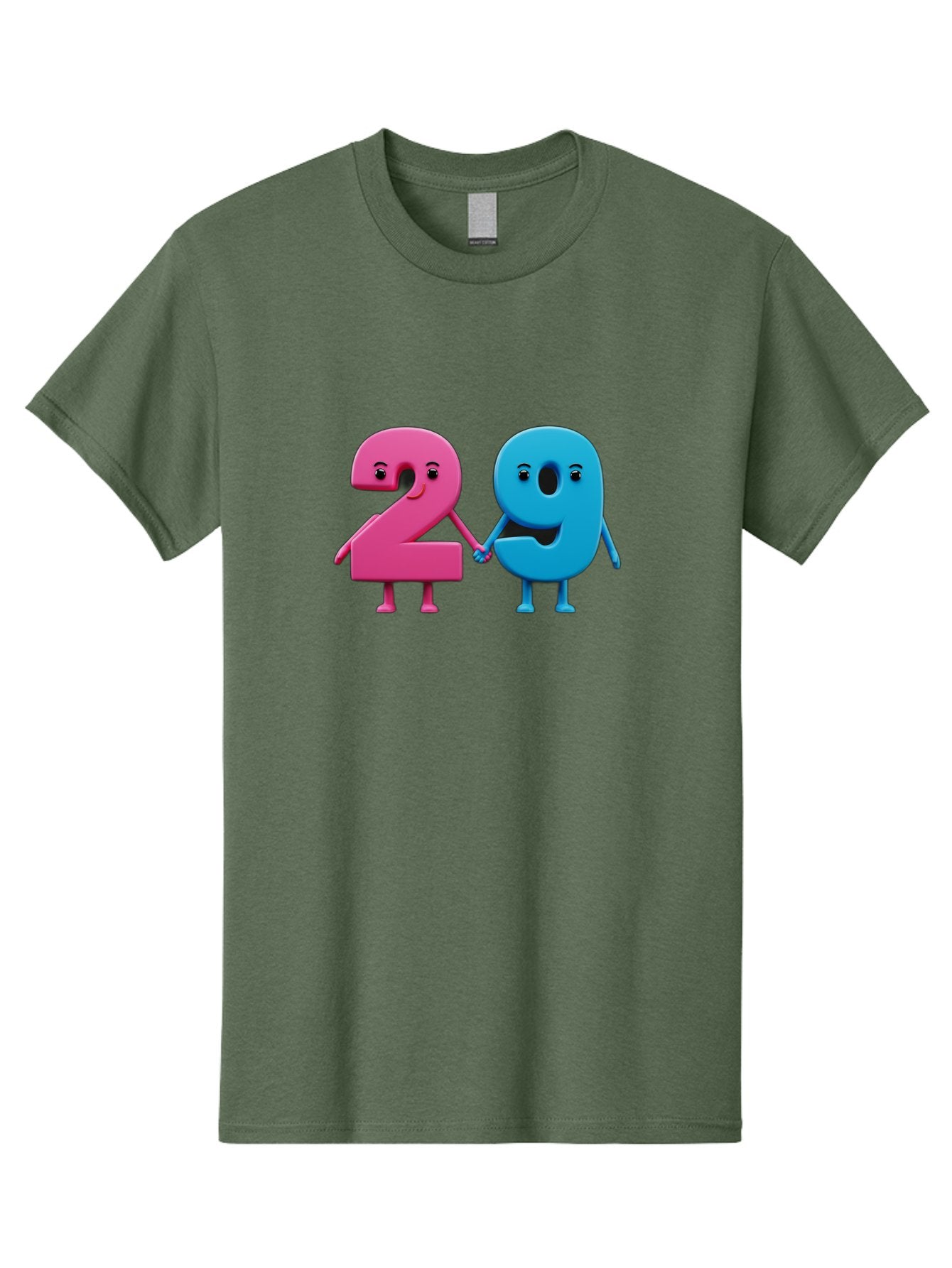 21 Men'S Graphic Tee, 100% Cotton, Comfortable Casual Summer Wear, Machine Washable, Cartoon Numbers 2 And 1, Pink And Blue Characters, Holding Hands, Smiling Faces, Friendly, Cute, Animated, Numbers With Personality, Digital Illustration, Bab613 13