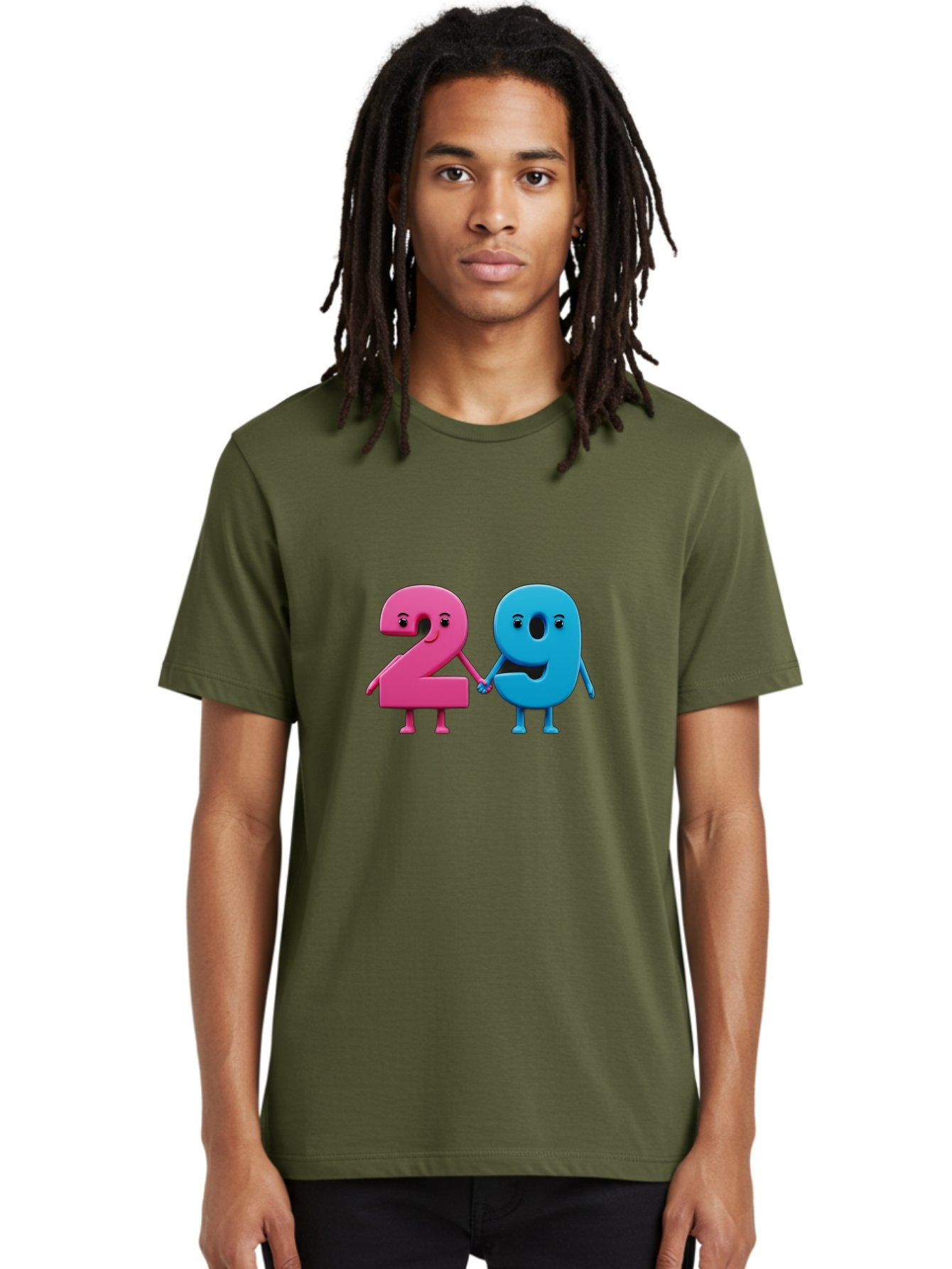 21 Men'S Graphic Tee, 100% Cotton, Comfortable Casual Summer Wear, Machine Washable, Cartoon Numbers 2 And 1, Pink And Blue Characters, Holding Hands, Smiling Faces, Friendly, Cute, Animated, Numbers With Personality, Digital Illustration, Bab613 20