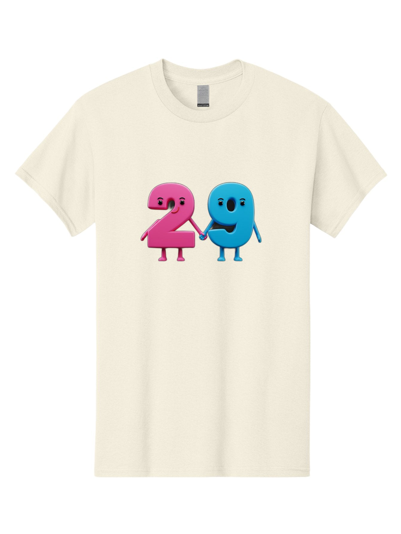21 Men'S Graphic Tee, 100% Cotton, Comfortable Casual Summer Wear, Machine Washable, Cartoon Numbers 2 And 1, Pink And Blue Characters, Holding Hands, Smiling Faces, Friendly, Cute, Animated, Numbers With Personality, Digital Illustration, Bab613 7