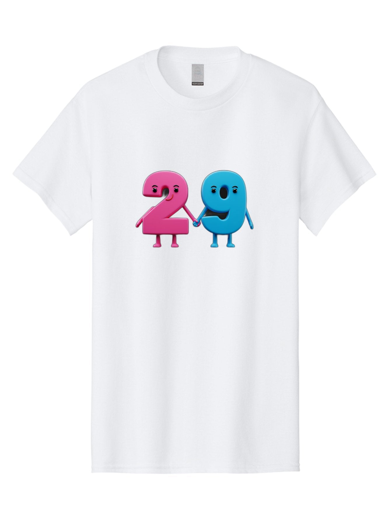21 Men'S Graphic Tee, 100% Cotton, Comfortable Casual Summer Wear, Machine Washable, Cartoon Numbers 2 And 1, Pink And Blue Characters, Holding Hands, Smiling Faces, Friendly, Cute, Animated, Numbers With Personality, Digital Illustration, Bab613 5