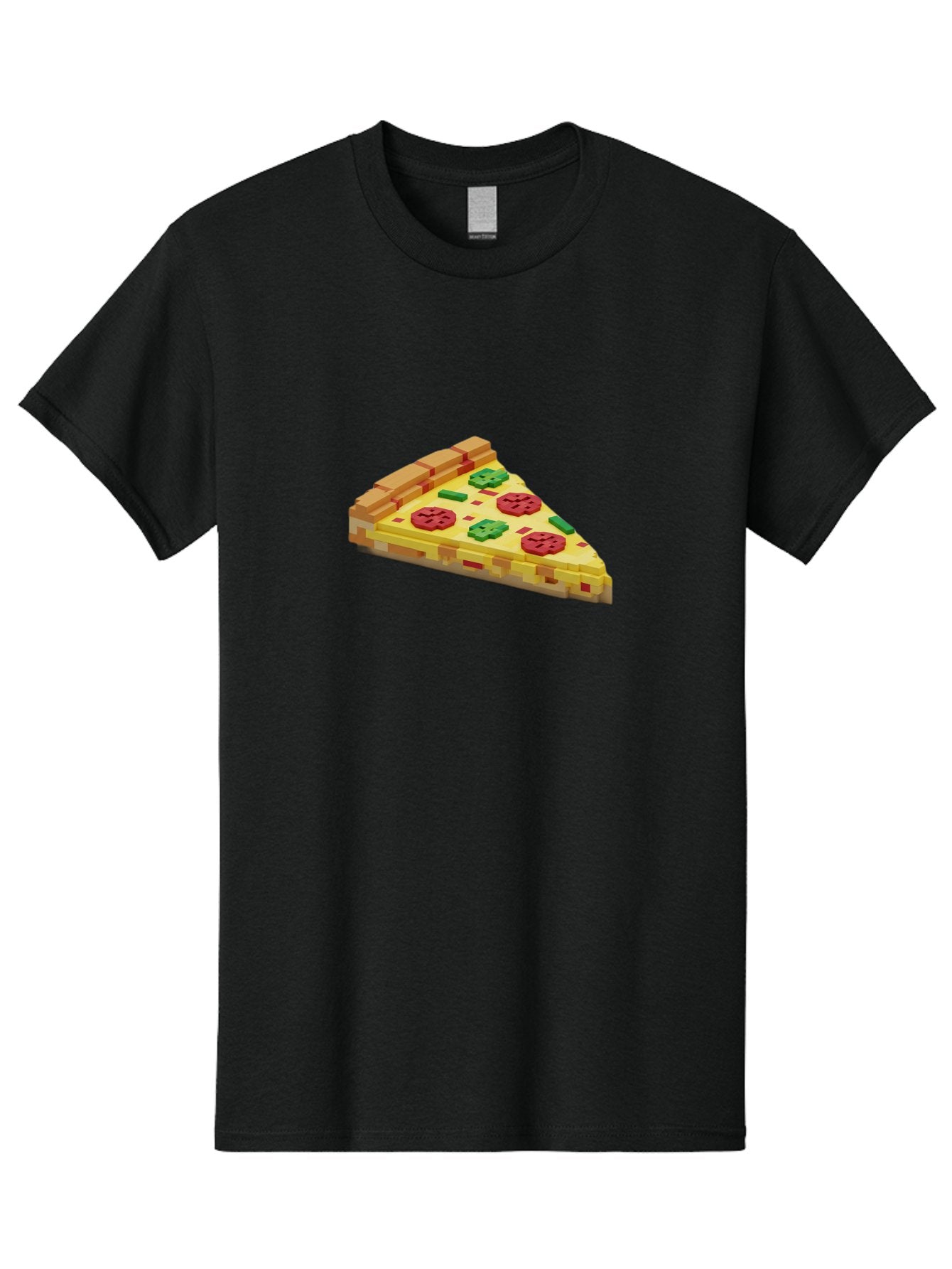 3D-Pizza-Slice Men'S Graphic Tee, 100% Cotton, Comfortable Casual Summer Wear, Machine Washable, Pixel Art, Pizza Slice, 3D Graphics, Pepperoni Pizza, Green Peppers, Yellow Crust, Red Toppings, Digital Illustration, Blocky Texture, Bab615 3