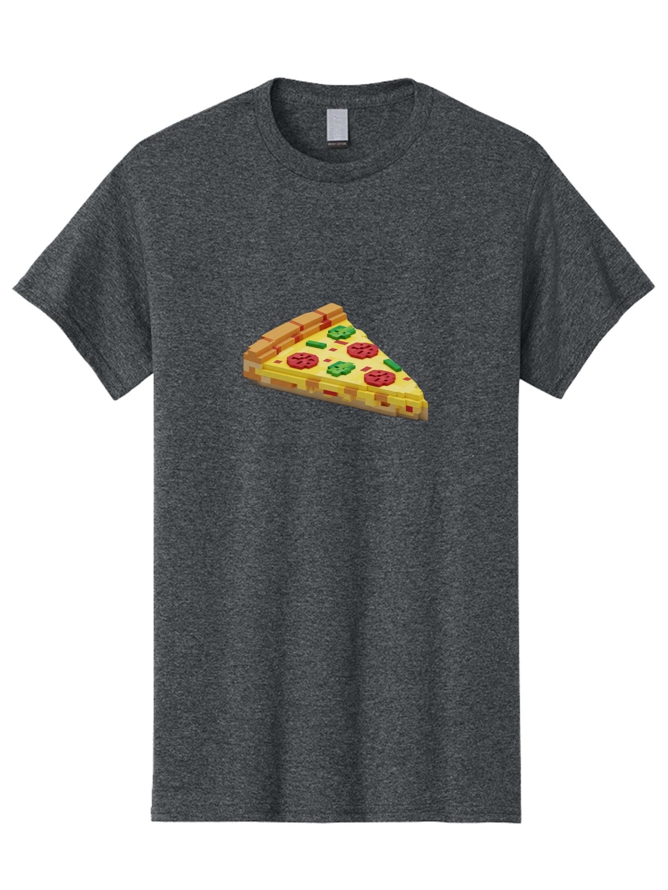 3D-Pizza-Slice Men'S Graphic Tee, 100% Cotton, Comfortable Casual Summer Wear, Machine Washable, Pixel Art, Pizza Slice, 3D Graphics, Pepperoni Pizza, Green Peppers, Yellow Crust, Red Toppings, Digital Illustration, Blocky Texture, Bab615 7
