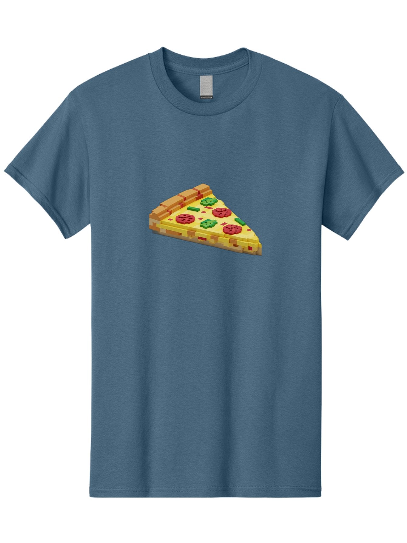 3D-Pizza-Slice Men'S Graphic Tee, 100% Cotton, Comfortable Casual Summer Wear, Machine Washable, Pixel Art, Pizza Slice, 3D Graphics, Pepperoni Pizza, Green Peppers, Yellow Crust, Red Toppings, Digital Illustration, Blocky Texture, Bab615 15