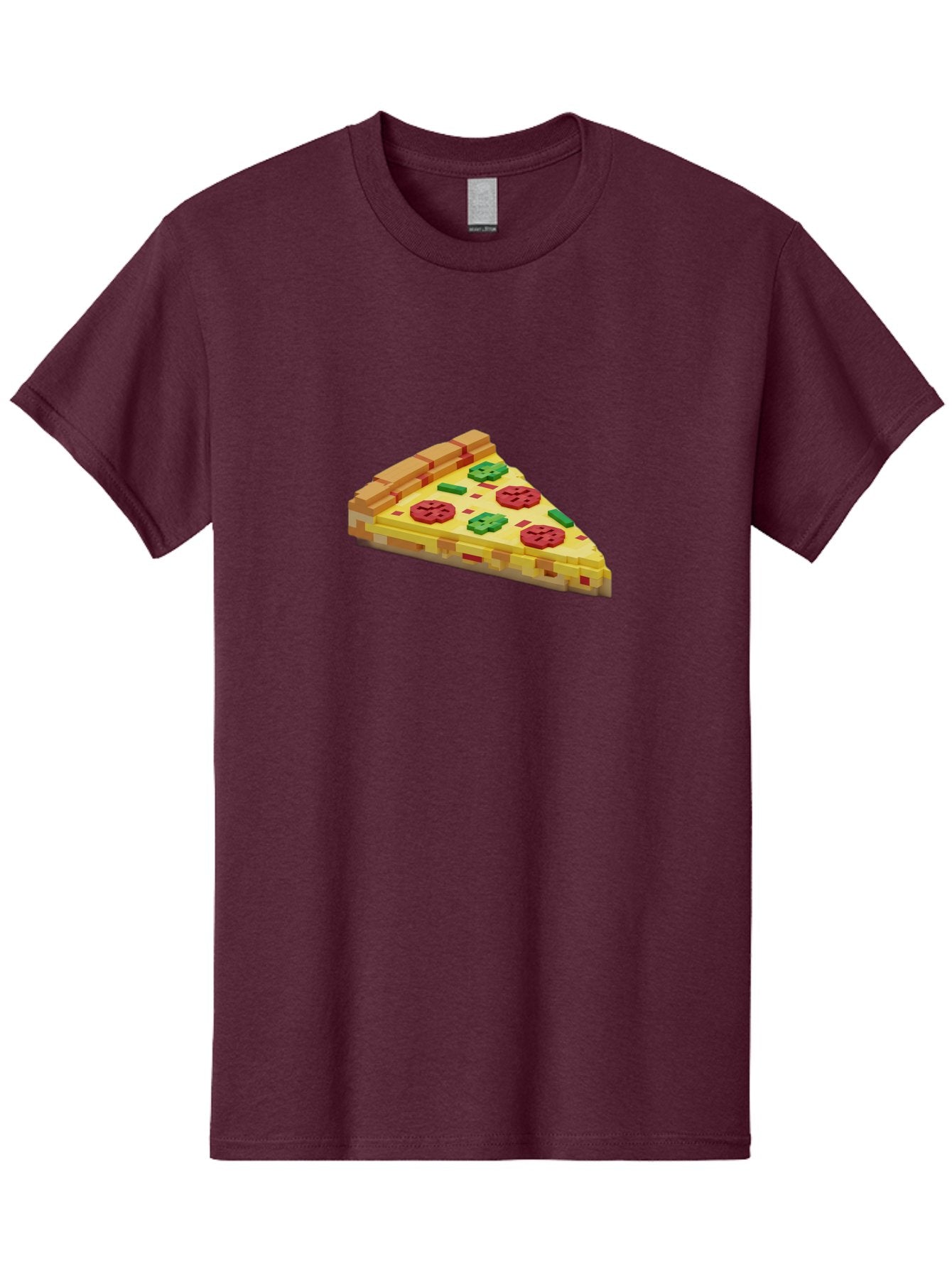 3D-Pizza-Slice Men'S Graphic Tee, 100% Cotton, Comfortable Casual Summer Wear, Machine Washable, Pixel Art, Pizza Slice, 3D Graphics, Pepperoni Pizza, Green Peppers, Yellow Crust, Red Toppings, Digital Illustration, Blocky Texture, Bab615 8