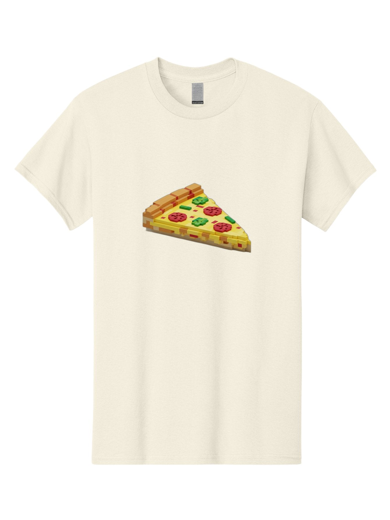 3D-Pizza-Slice Men'S Graphic Tee, 100% Cotton, Comfortable Casual Summer Wear, Machine Washable, Pixel Art, Pizza Slice, 3D Graphics, Pepperoni Pizza, Green Peppers, Yellow Crust, Red Toppings, Digital Illustration, Blocky Texture, Bab615 4