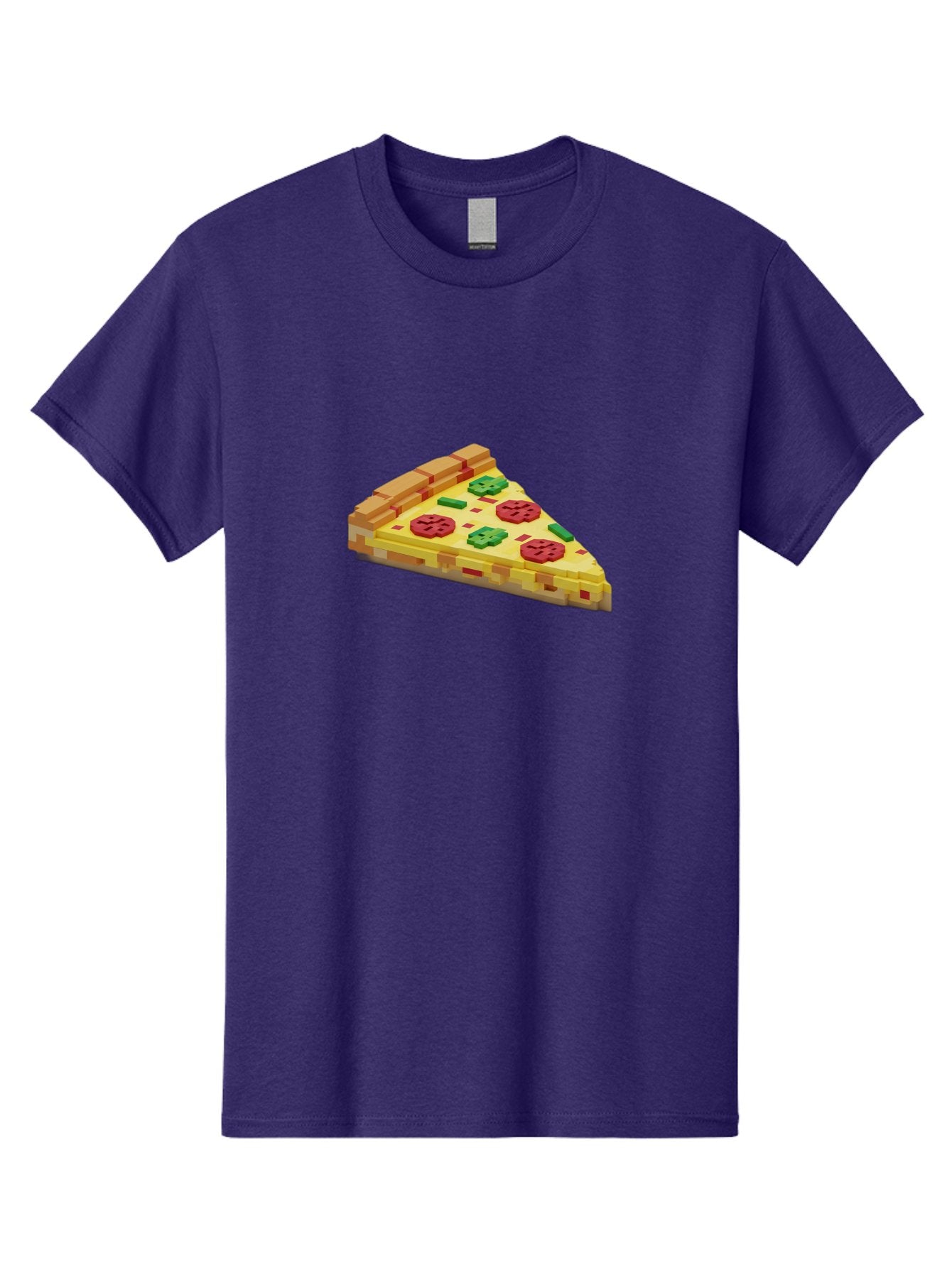 3D-Pizza-Slice Men'S Graphic Tee, 100% Cotton, Comfortable Casual Summer Wear, Machine Washable, Pixel Art, Pizza Slice, 3D Graphics, Pepperoni Pizza, Green Peppers, Yellow Crust, Red Toppings, Digital Illustration, Blocky Texture, Bab615 11