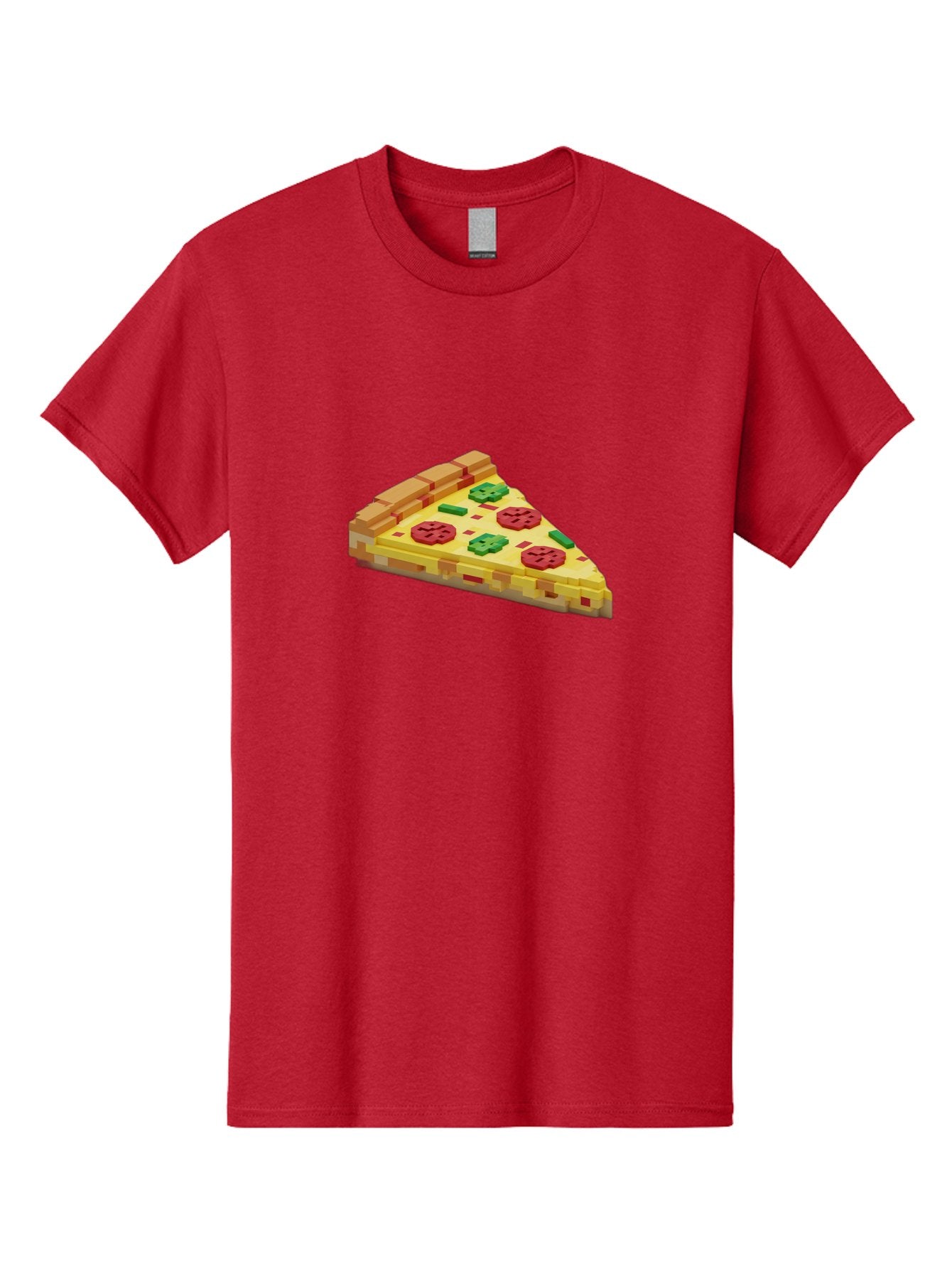 3D-Pizza-Slice Men'S Graphic Tee, 100% Cotton, Comfortable Casual Summer Wear, Machine Washable, Pixel Art, Pizza Slice, 3D Graphics, Pepperoni Pizza, Green Peppers, Yellow Crust, Red Toppings, Digital Illustration, Blocky Texture, Bab615 6