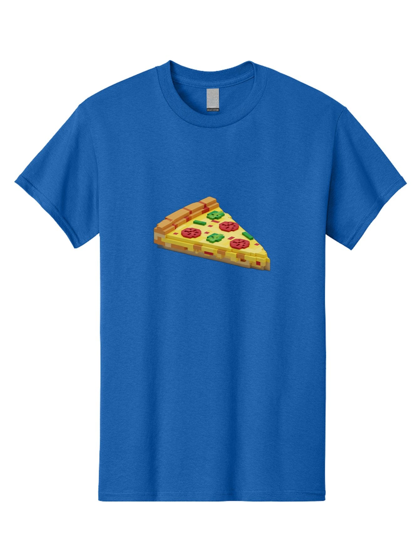 3D-Pizza-Slice Men'S Graphic Tee, 100% Cotton, Comfortable Casual Summer Wear, Machine Washable, Pixel Art, Pizza Slice, 3D Graphics, Pepperoni Pizza, Green Peppers, Yellow Crust, Red Toppings, Digital Illustration, Blocky Texture, Bab615