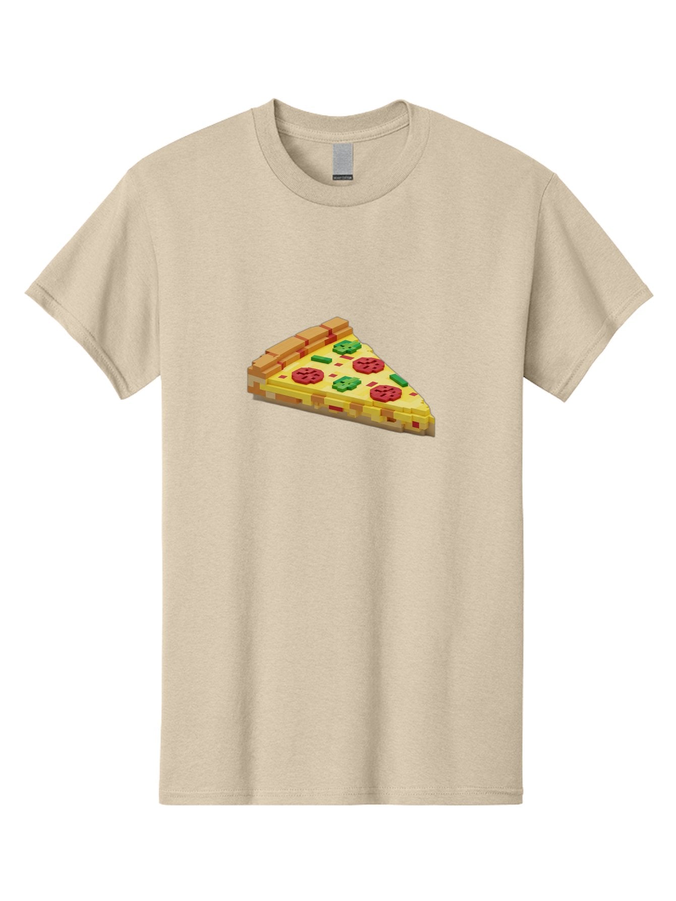 3D-Pizza-Slice Men'S Graphic Tee, 100% Cotton, Comfortable Casual Summer Wear, Machine Washable, Pixel Art, Pizza Slice, 3D Graphics, Pepperoni Pizza, Green Peppers, Yellow Crust, Red Toppings, Digital Illustration, Blocky Texture, Bab615 10