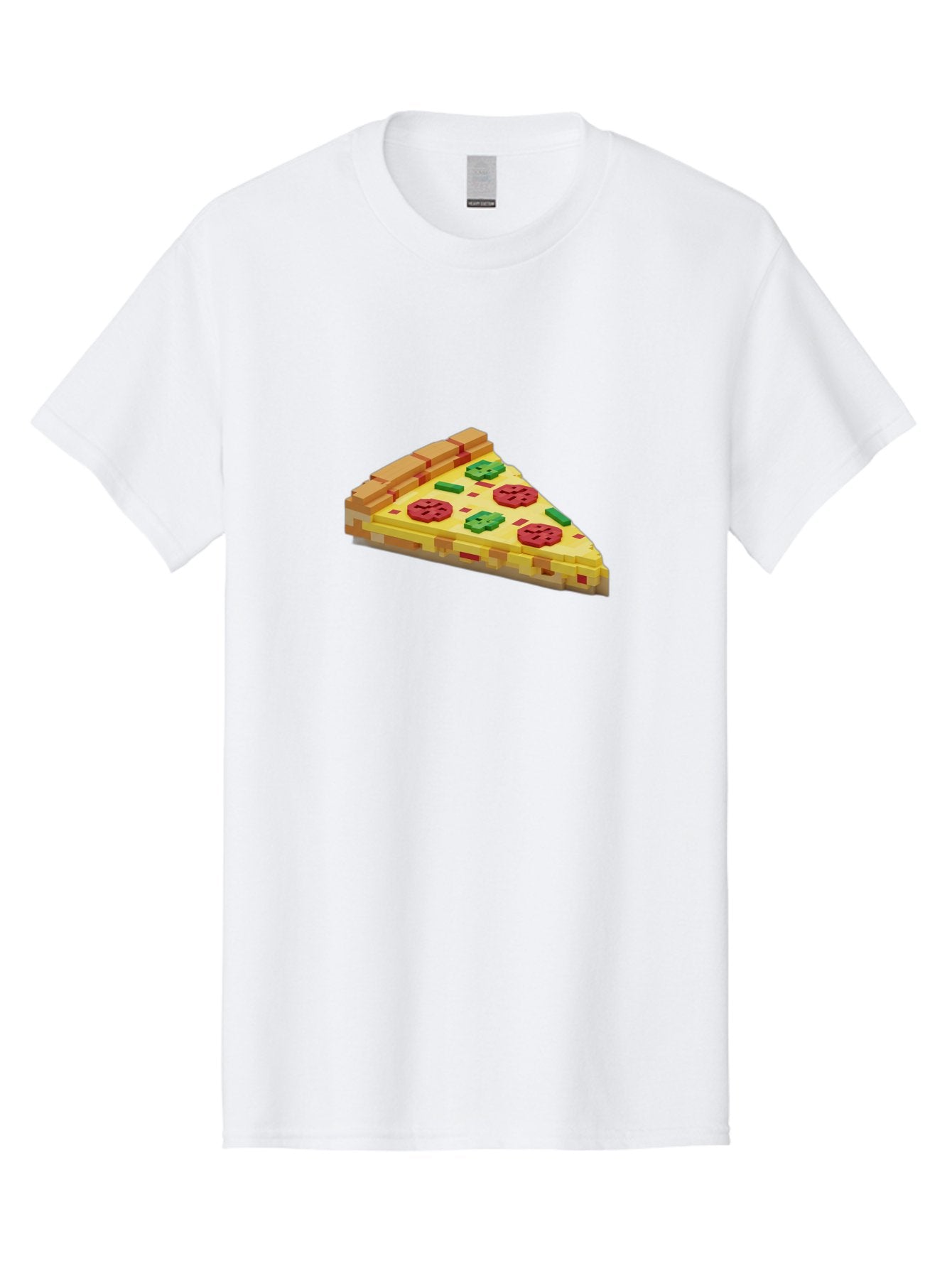 3D-Pizza-Slice Men'S Graphic Tee, 100% Cotton, Comfortable Casual Summer Wear, Machine Washable, Pixel Art, Pizza Slice, 3D Graphics, Pepperoni Pizza, Green Peppers, Yellow Crust, Red Toppings, Digital Illustration, Blocky Texture, Bab615 5
