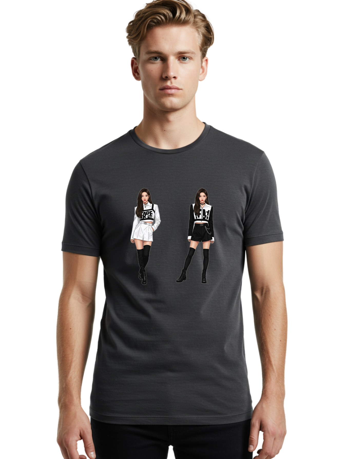 Aape-By-Baperama Men'S Graphic Tee, 100% Cotton, Comfortable Casual Summer Wear, Machine Washable, Fashion Illustration, Aape Clothing, Streetwear Style, Edgy Look, Bold Graphics, Monochrome Aesthetic, High-Contrast Visuals, Long Boots Bab616 26