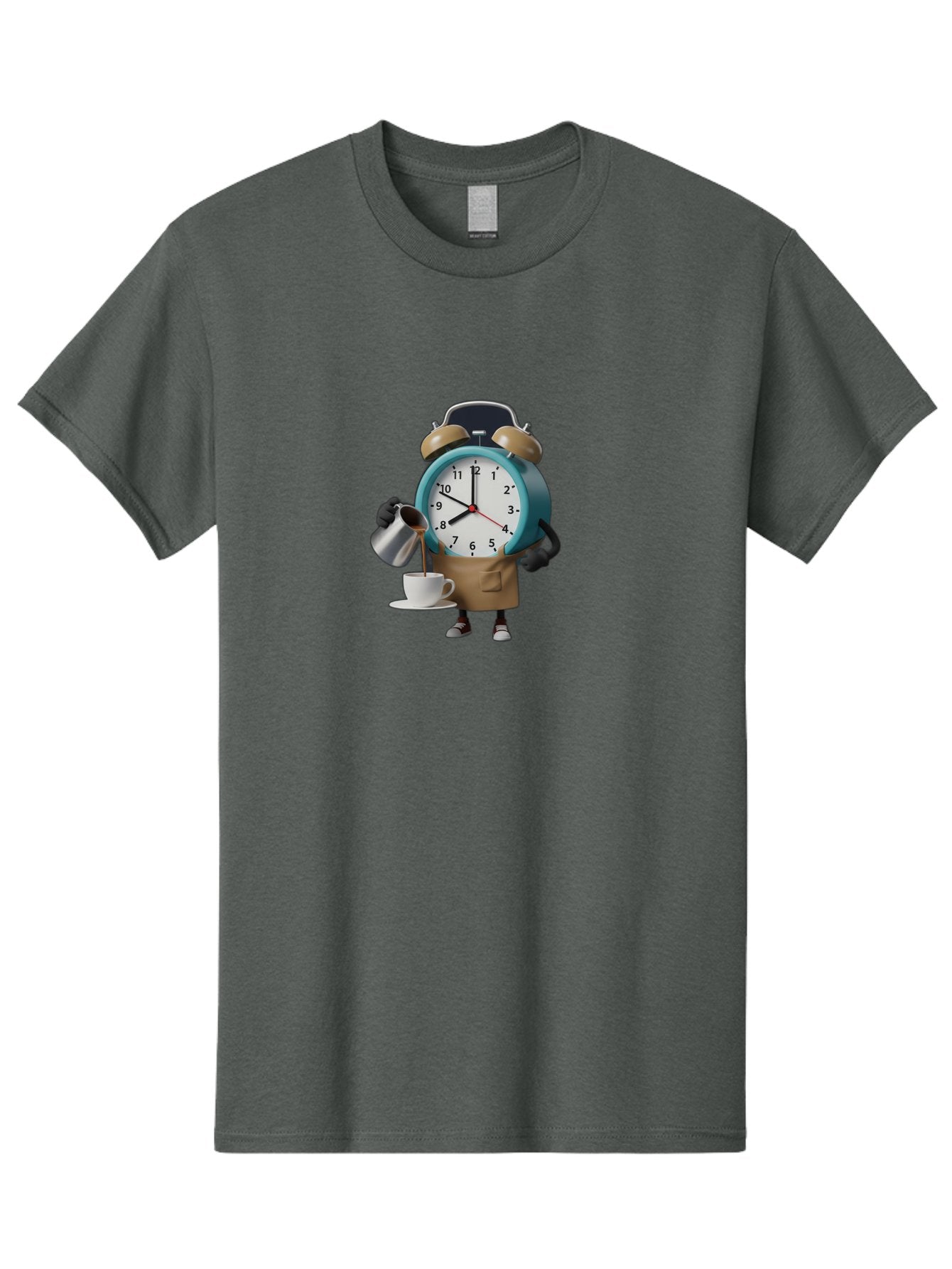 Alarm-Clock-Character Men'S Graphic Tee, 100% Cotton, Comfortable Casual Summer Wear, Machine Washable, Alarm Clock Character, Morning Coffee, Daily Routine, Time Management, Coffee Break, Cartoon Style, Clock Face, Coffee Cup, Saucer, Bab617 15