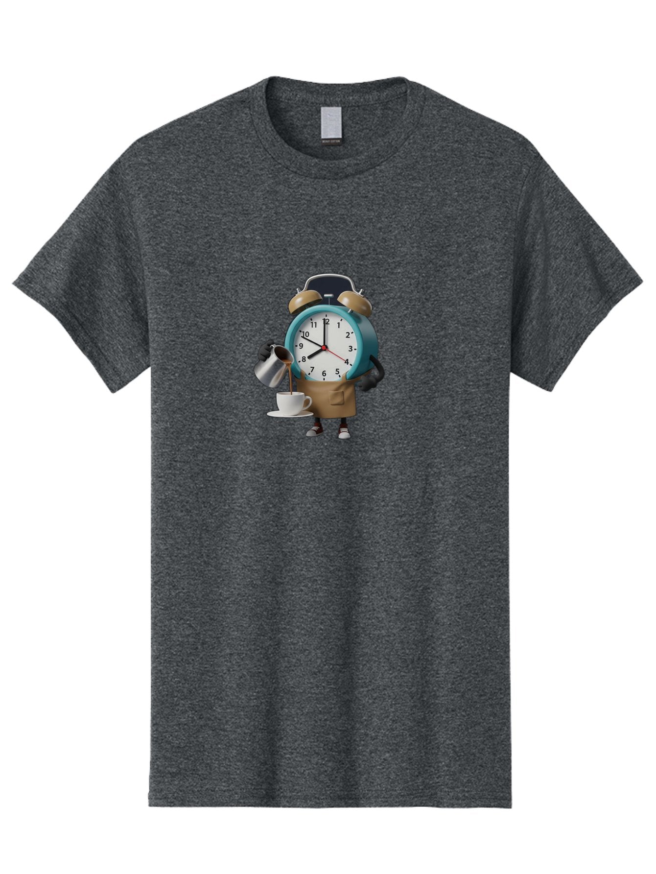 Alarm-Clock-Character Men'S Graphic Tee, 100% Cotton, Comfortable Casual Summer Wear, Machine Washable, Alarm Clock Character, Morning Coffee, Daily Routine, Time Management, Coffee Break, Cartoon Style, Clock Face, Coffee Cup, Saucer, Bab617 14
