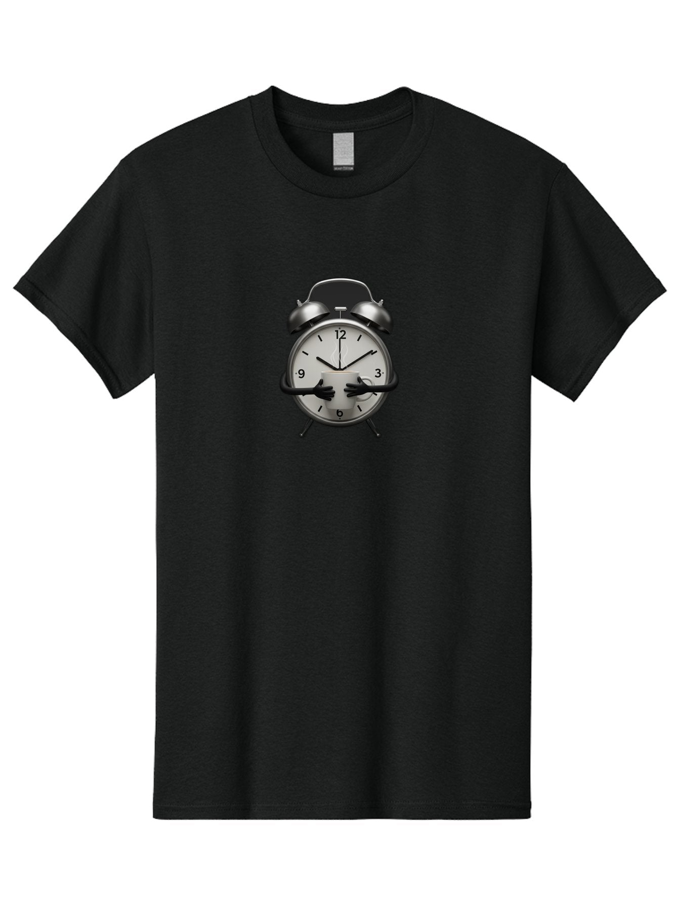 Alarm-Clock Men'S Graphic Tee, 100% Cotton, Comfortable Casual Summer Wear, Machine Washable, Alarm Clock With Hands At 11:30, Retro Style, Classic Design, Simple Analog Clock, Time Keeping, Morning Wake-Up, Black And White Clock Face, Bab618 12