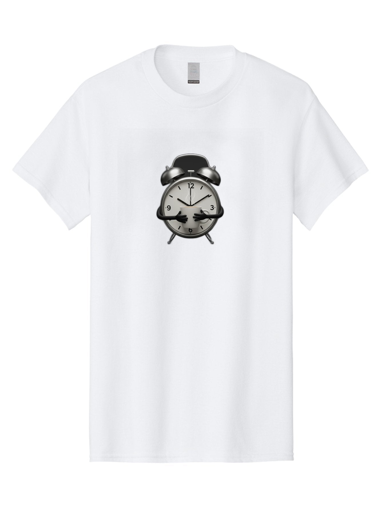 Alarm-Clock Men'S Graphic Tee, 100% Cotton, Comfortable Casual Summer Wear, Machine Washable, Alarm Clock With Hands At 11:30, Retro Style, Classic Design, Simple Analog Clock, Time Keeping, Morning Wake-Up, Black And White Clock Face, Bab618 8